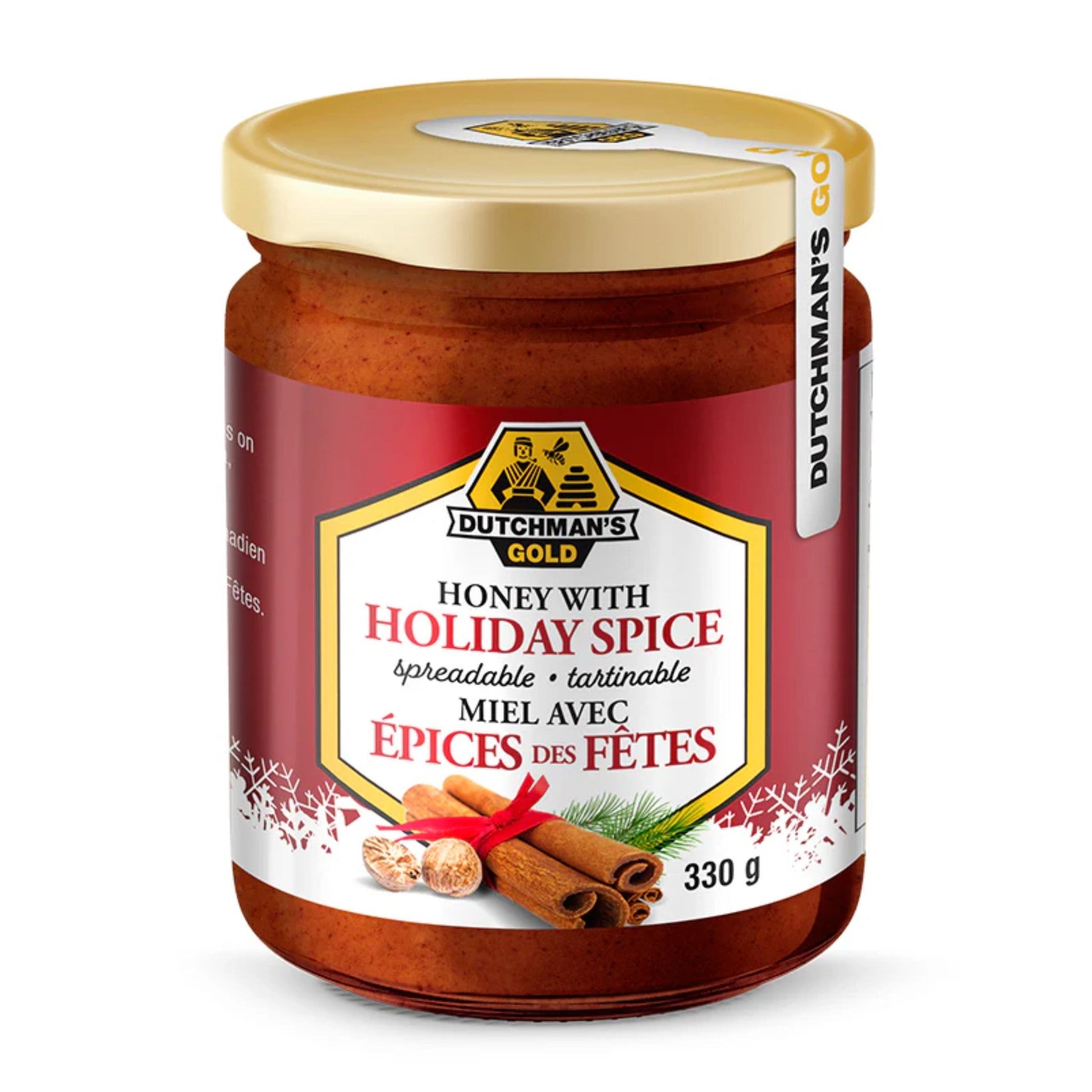 Dutchman's Gold Holiday Honey Spice 330g - Raw Honey Infused Craft Spread With Warm, Holiday Taste Perfect For Cold, Wintery Days