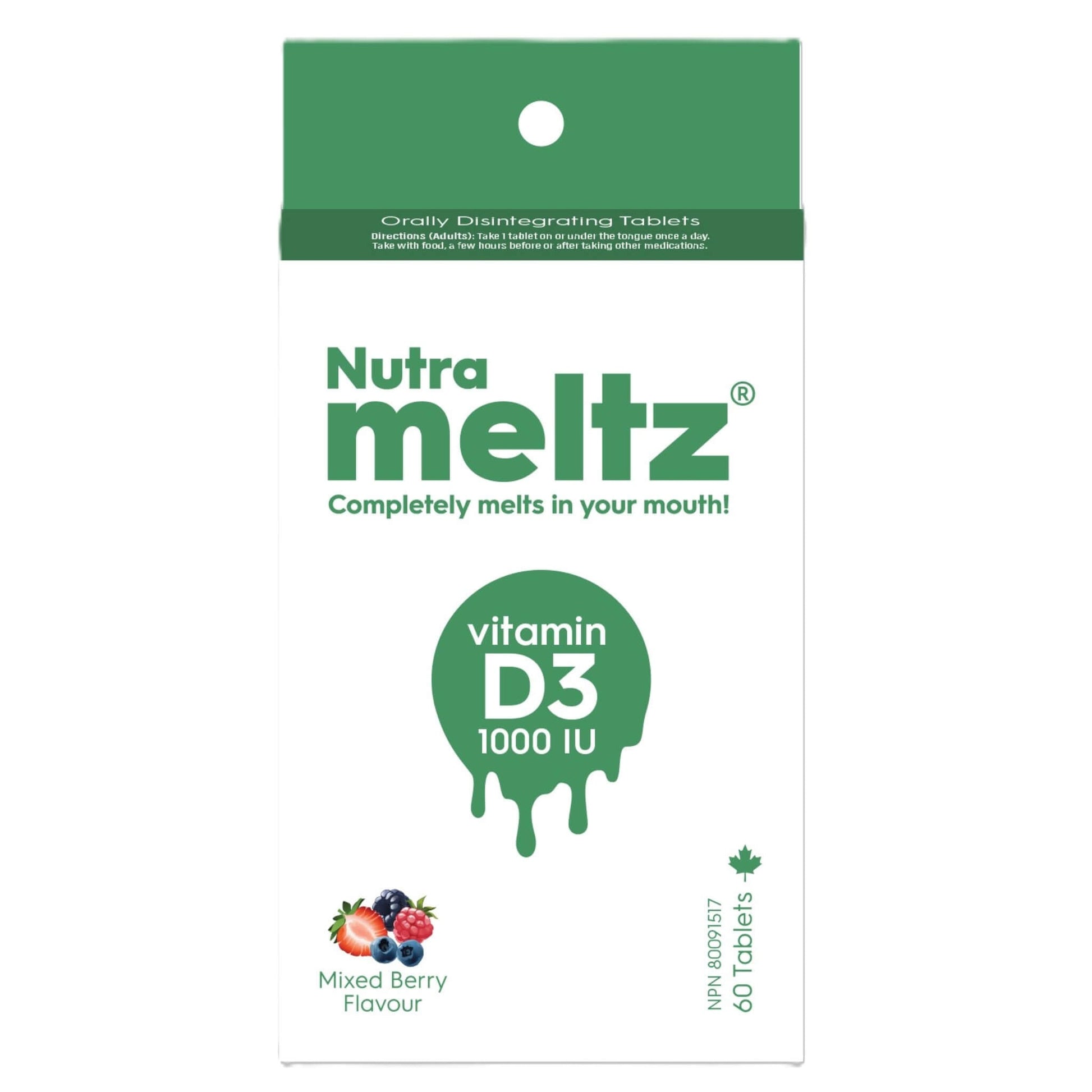 Nutrameltz Vitamin D3 1000IU 60 Tablets - Supports Stronger Bones And Teeth, Maintain And Support Immune Function, Helps Prevent Vitamin D Deficiency, Fast Dissolving Tablets