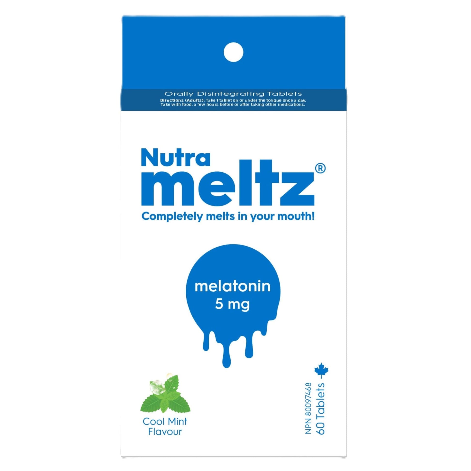 Nutrameltz Melatonin 5mg 60 Tablets - Natural Sleep Aid Melatonin Supplement, Helps Fall Sleep Quickly, Minimizes Jet-Lag Effect, Regulates Sleep-Wake Cycle, Promotes Day Time Energy