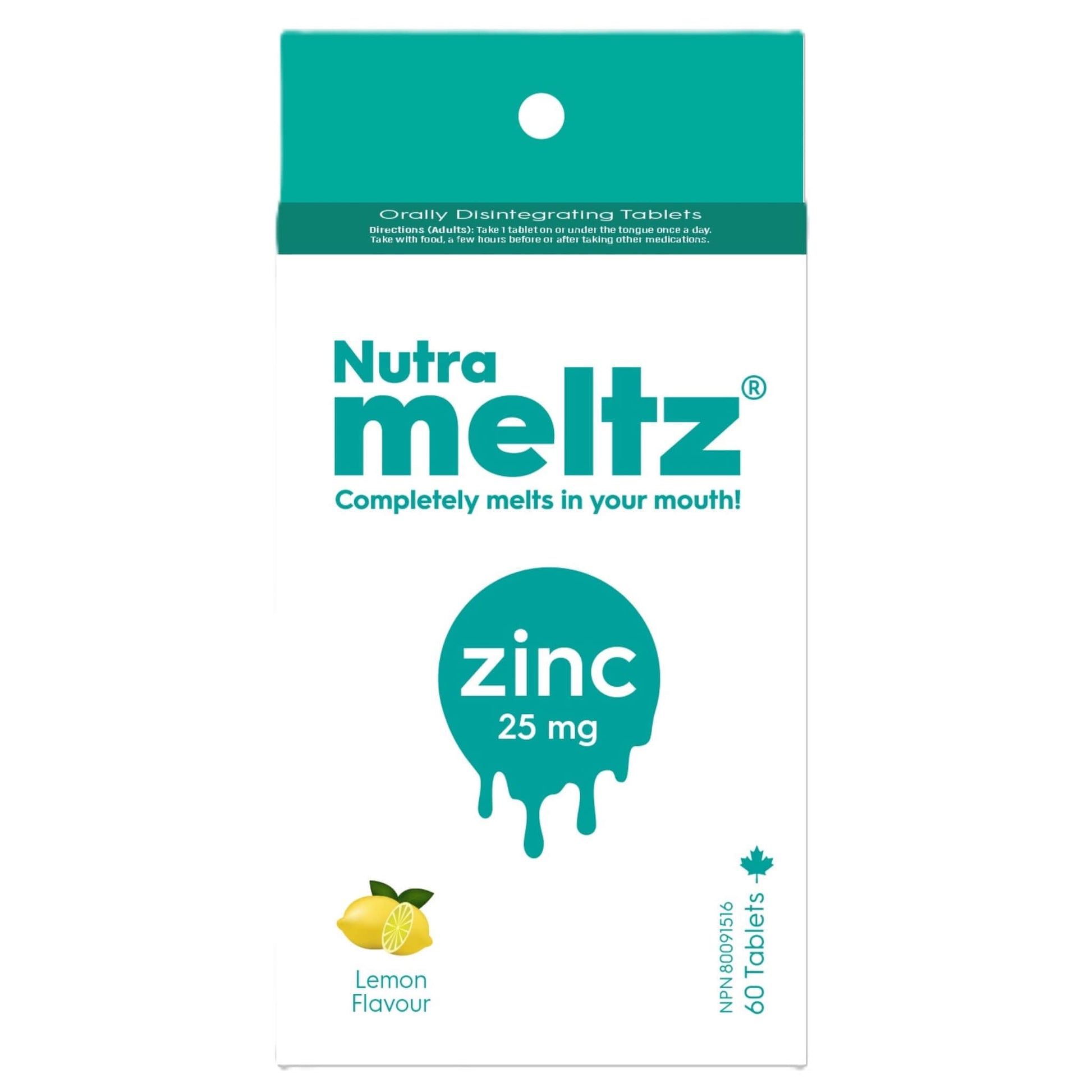 Nutrameltz Zinc 25mg 60 Tablets - Dietary Immune Support Supplement, Promotes Healthy Hair And Nails, Boost Metabolism Regulation, Quick Dissolving, Mouthwatering Lemon Flavour