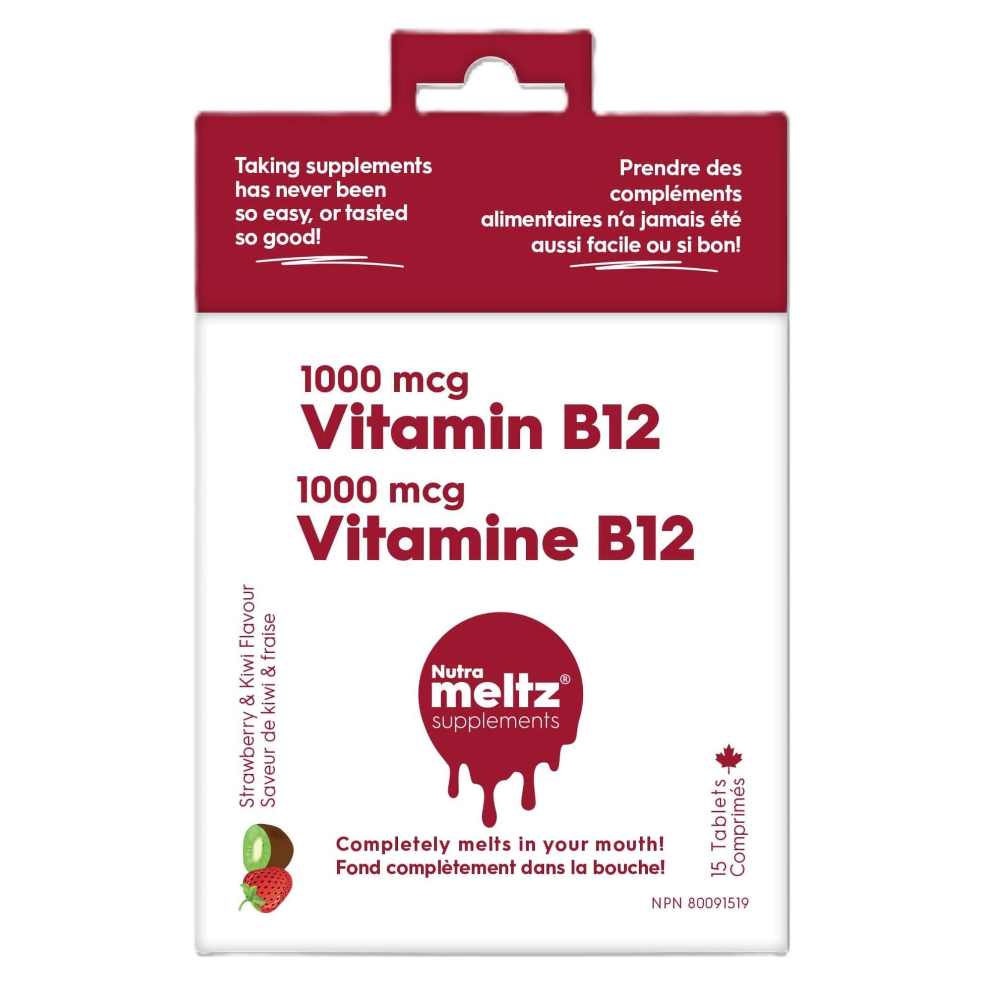 Nutrameltz Vitamin B12 1000mcg 15 Tablets - Boosts Energy Levels, Supports Immune Function And Healthy Brain Function, Helps Red Blood Cell Formation, Promotes Healthy Metabolism