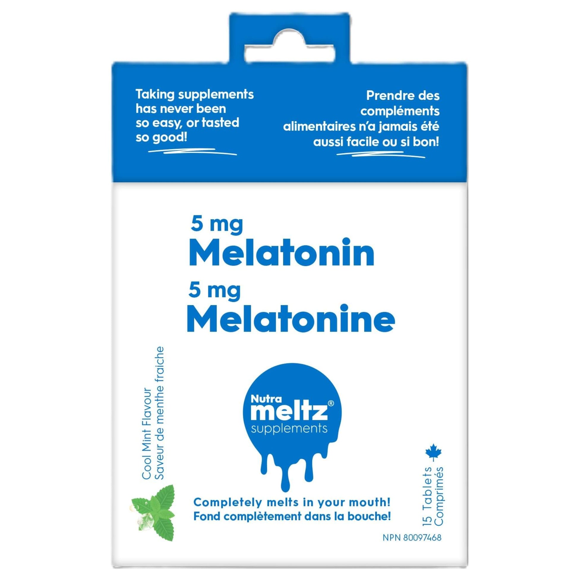 Nutrameltz Melatonin 5mg 15 Tablets - Natural Sleep Aid Melatonin Supplement, Helps Fall Sleep Quickly, Minimizes Jet-Lag Effect, Regulates Sleep-Wake Cycle, Promotes Day Time Energy