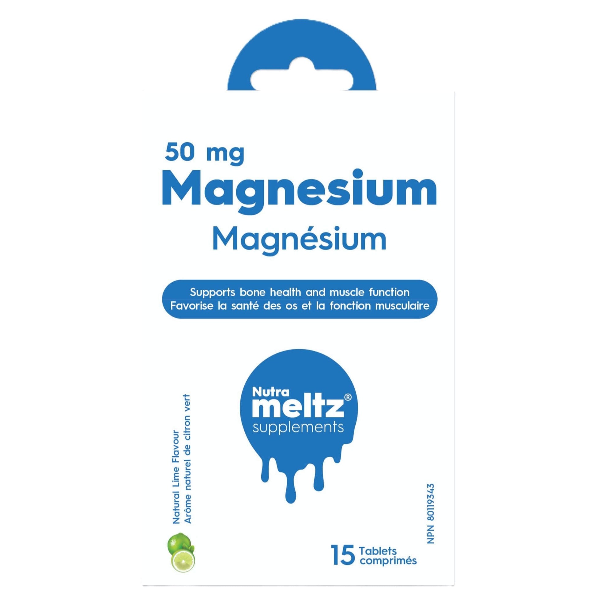 Nutrameltz Magnesium 50mg 15 Tablets - Maintains Proper Muscle Function, Helps Tissue Formation And Bone Development, Helps In Metabolism, Maintains Good Health