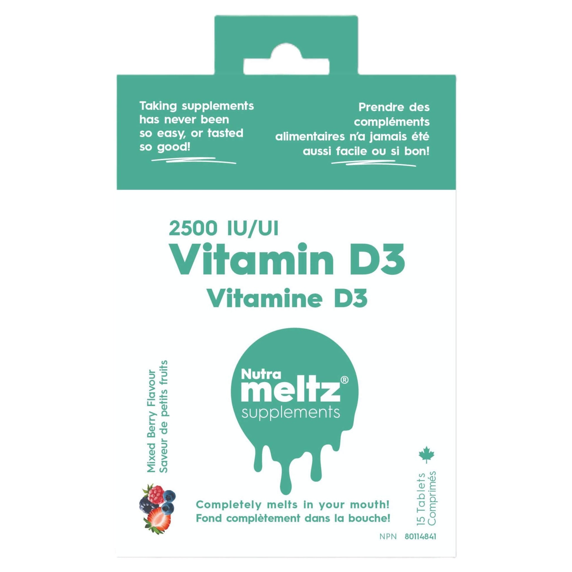 Nutrameltz Vitamin D3 2500IU 15 Tablets - Maintain Optimal Health, Promotes Healthy Bones And Brain Health, Helps In Calcium Absorption, Boosts Overall Wellness