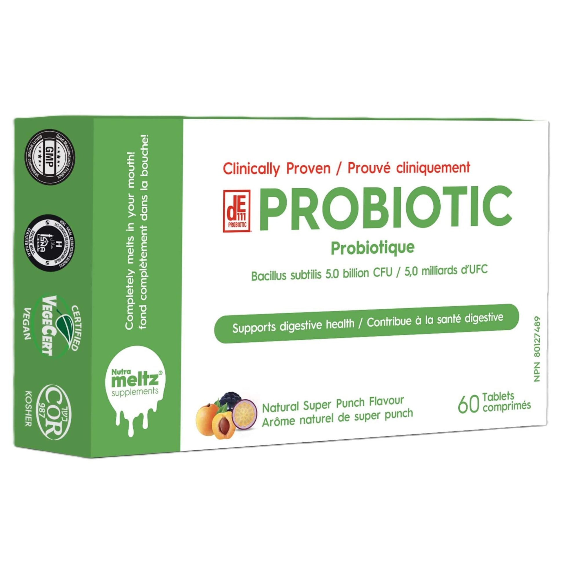 Nutrameltz Probiotic 5 Billion CFU 60 Tablets - Relieves Fullness In Stomach, And Bloating, Helps With Nausea, And Heartburn, Promotes Immune Health, Improve Good Bacteria In Body