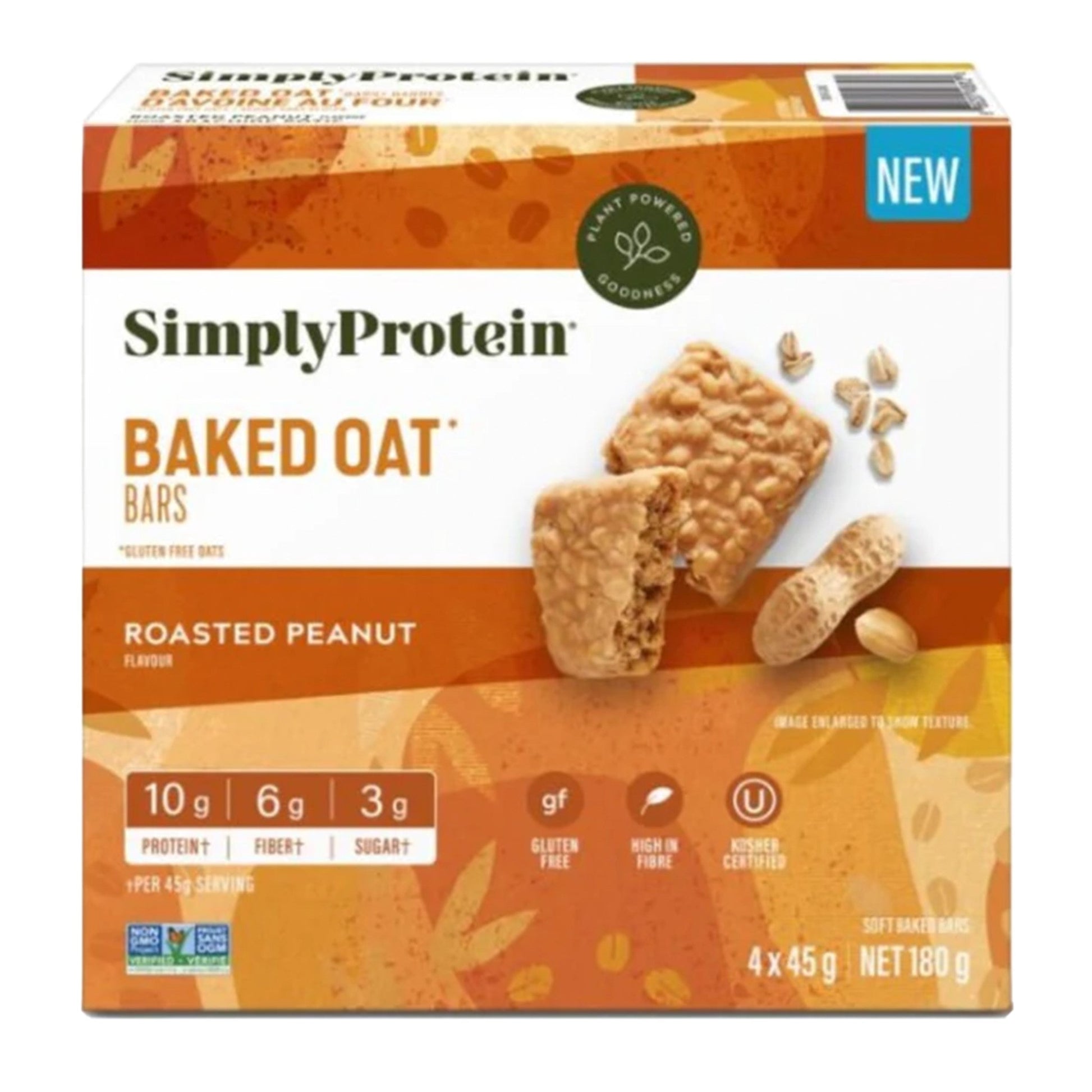 SimplyProtein Baked Oat Bar Roasted Peanut 4 Bars 180g - Gluten Free Delicious Soft-Baked Protein Bars, Great Source of Iron, On-The-Go Energy Snack