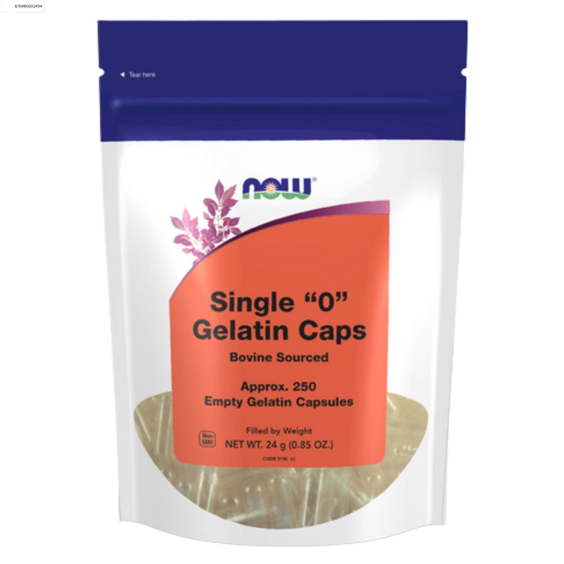 NOW Gelatin Single "0" 250 Capsules