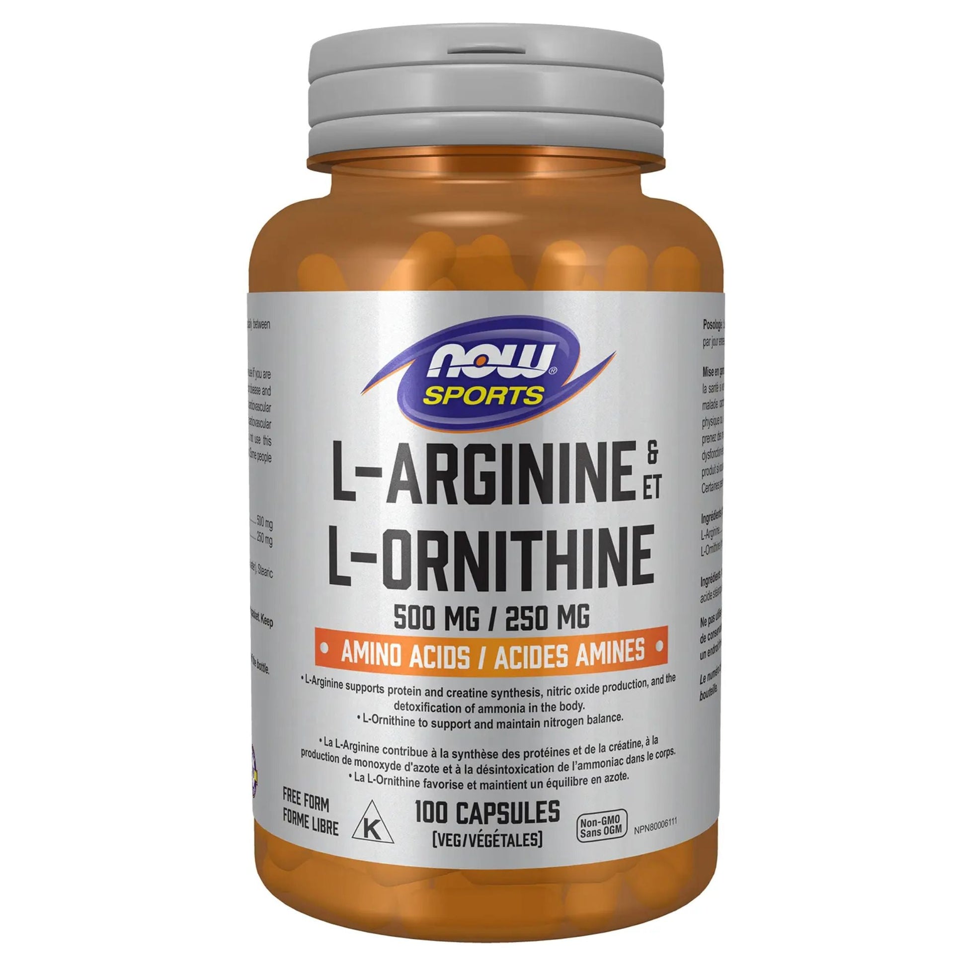 NOW L-Arginine 500mg L-Ornithine 250mg 100 Vegetable Capsules