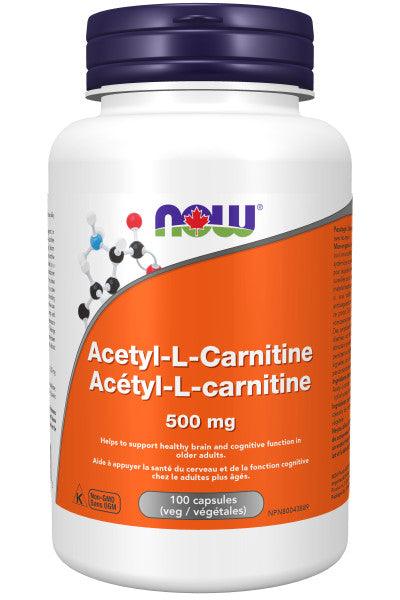 Now Acetyl-L-Carnitine 500mg 100 Capsules - Modified Amino Acid Helps to Support Healthy Brains and Cognitive Function in Older Adults