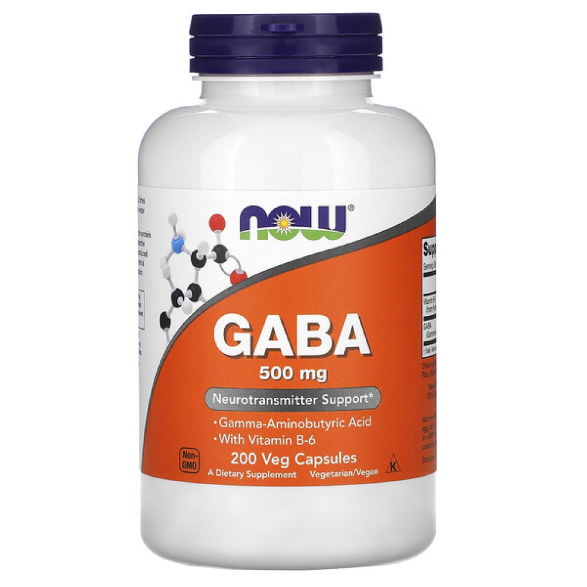 Now Gaba 500mg With Vitamin B-6, 200 Veg Capsules - Provides Neurotransmitter Support & Relaxation, Eases Nervous Tension