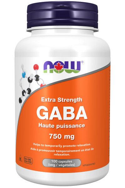 Now Gaba Extra Strength 750mg 100 Capsules - Reduces Inflammation, Regulates Nerve Cell Hyperactivity, Reduces Stress and Anxiety, Promote Relaxation