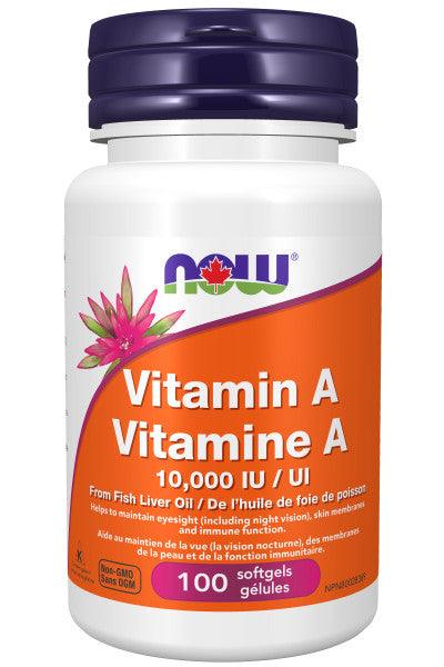 Now Vitamin A 10,000IU 100 Softgels - From Fish Liver Oil, Help Maintains Eyesight, Skin Membrane and Immune Function