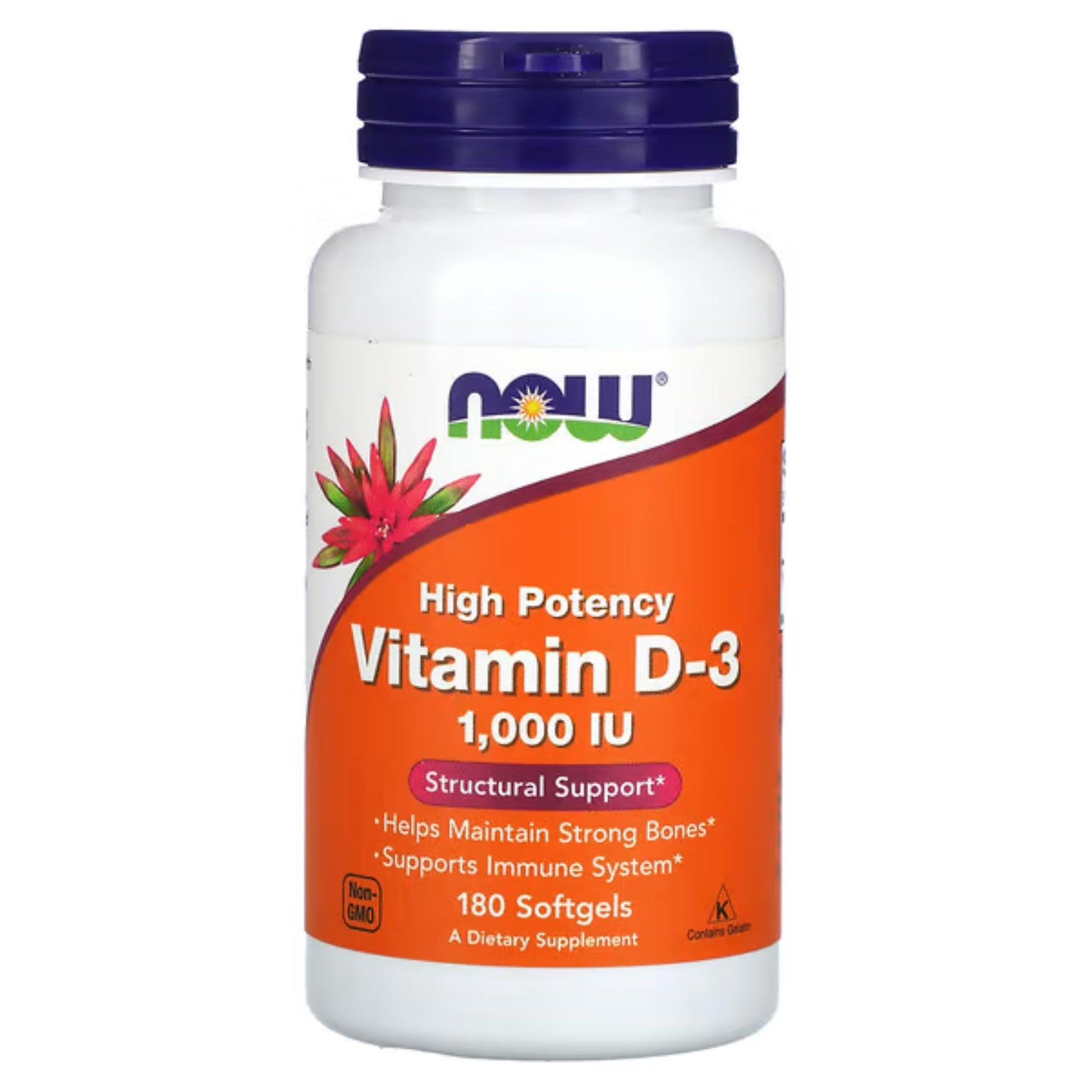 NOW Vitamin D-3 1000IU 180 Softgels - Supports Immune System, Helps Maintain Strong Bones, Promotes Muscle Health, High Potency, Good Source of Vitamin D