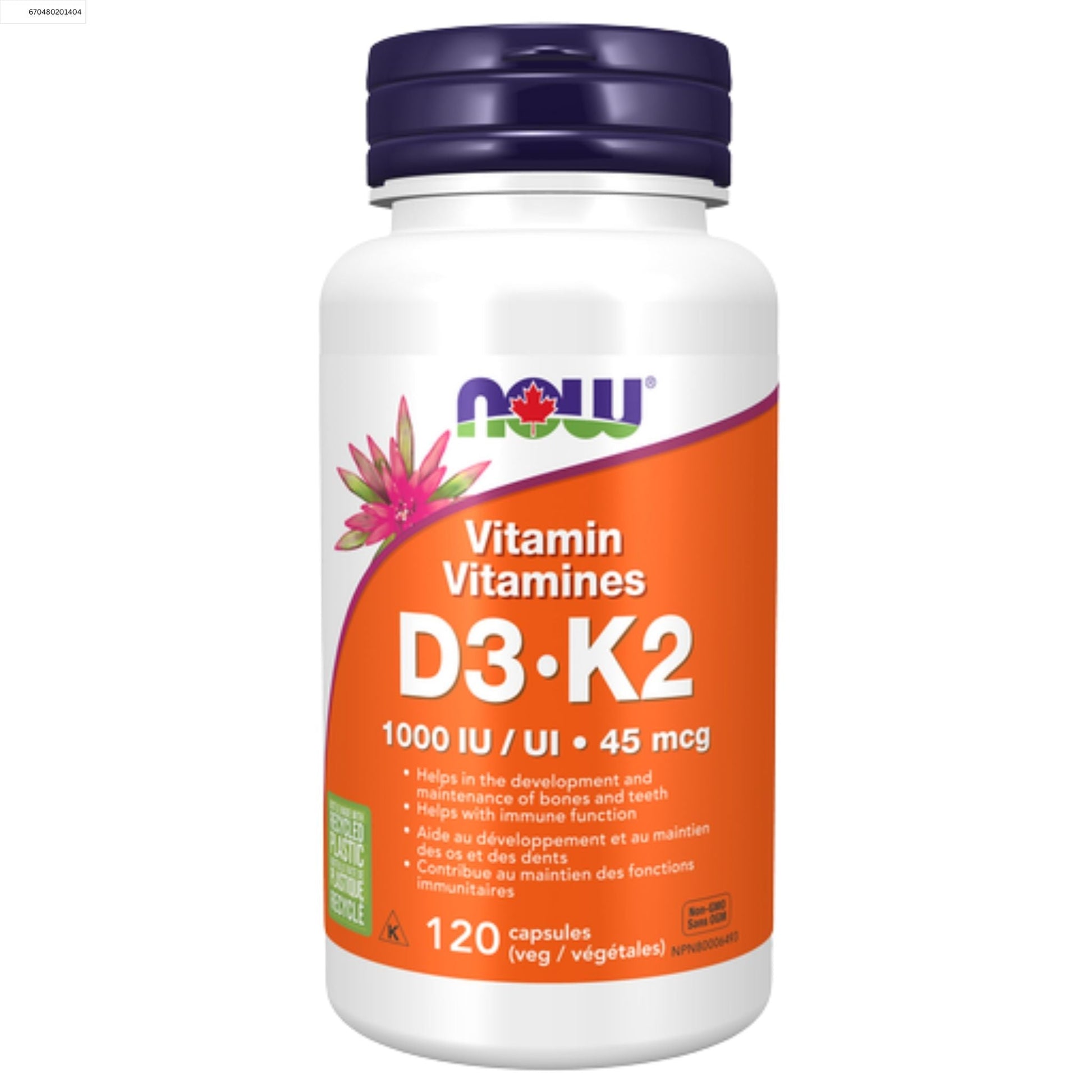 NOW Vit D-3 1000 IU &K2 45mcg 120 Veg Capsules