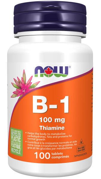 Now B-1, 100mg 100 Tablets - Thiamine Helps Body to Metabolize Fats, Proteins and Carbohydrates for Normal Growth