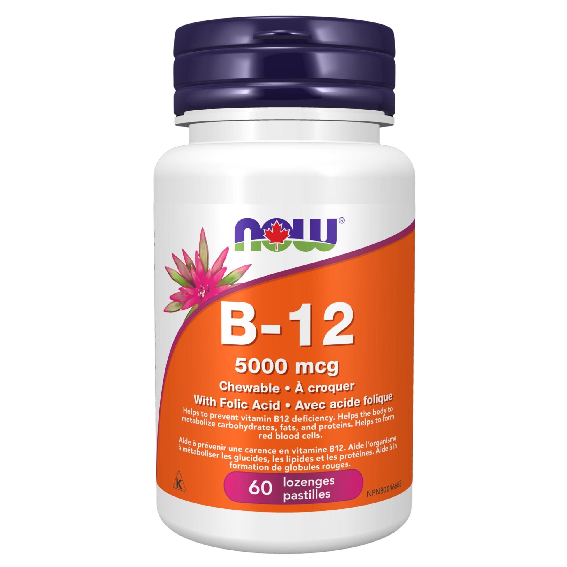 NOW B-12 5000mcg with Folic Acid 60 Lozenges