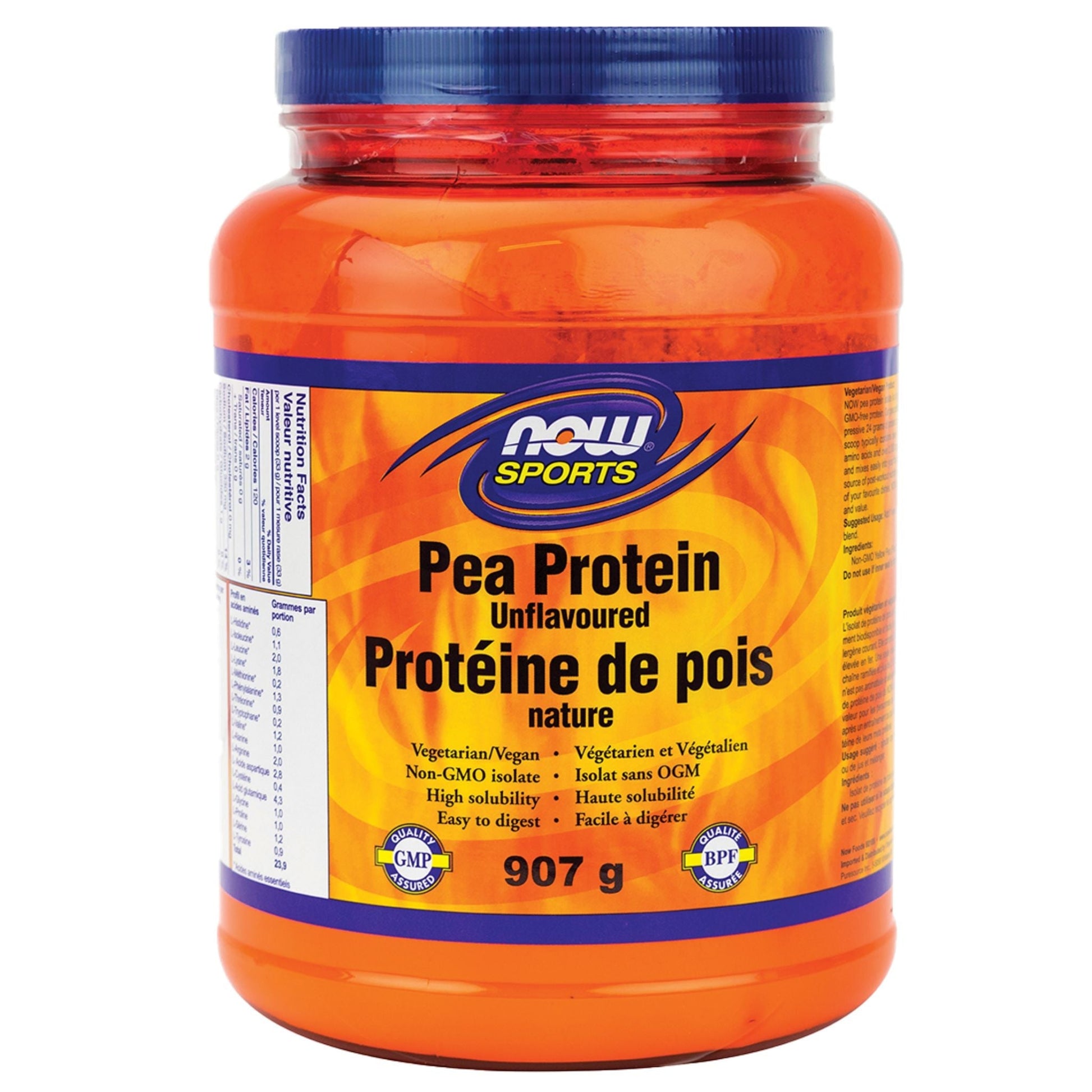 NOW Sports Pea Protein Powder Unflavoured 907g