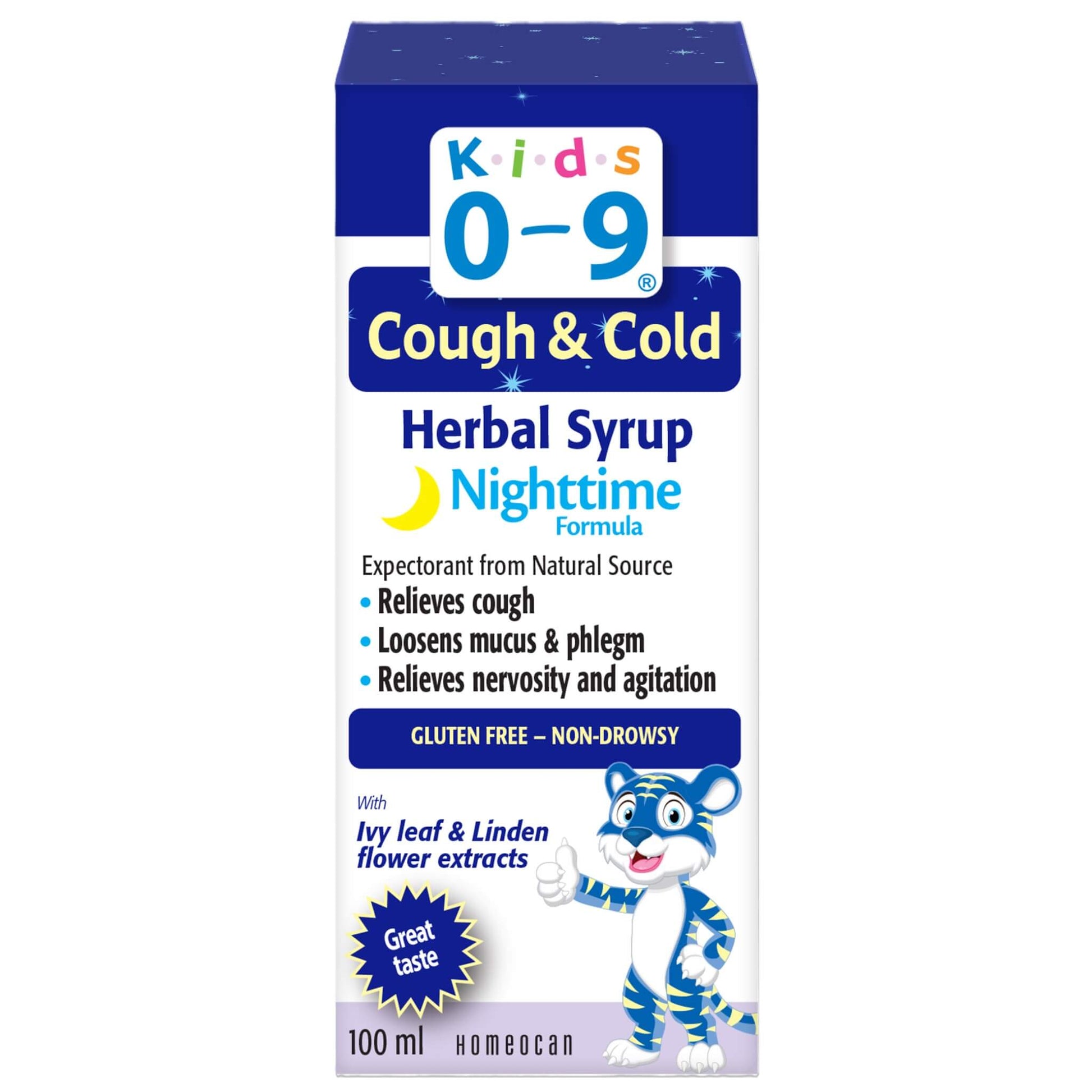 Homeocan Kids 0-9 Herbal Nighttime Syrup 100ml - Homeopathic Medicine For Cough, Cold, And Flu-Like Symptoms, Congestion, Mucus Build-Up, Aches And Pains, Fever, Great In Taste
