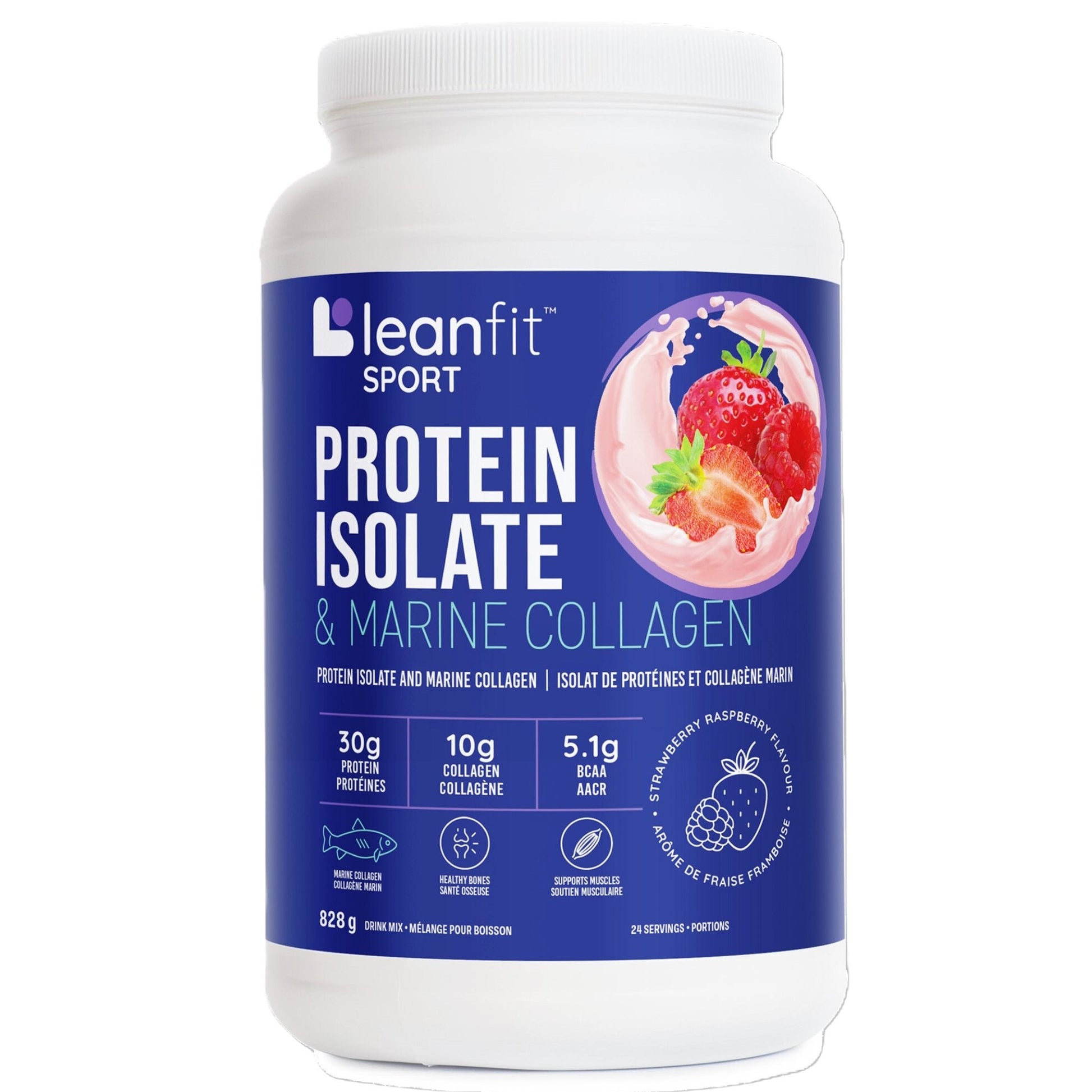 LeanFit Protein Isolate & Marine Collagen Strawberry Raspberry 828g