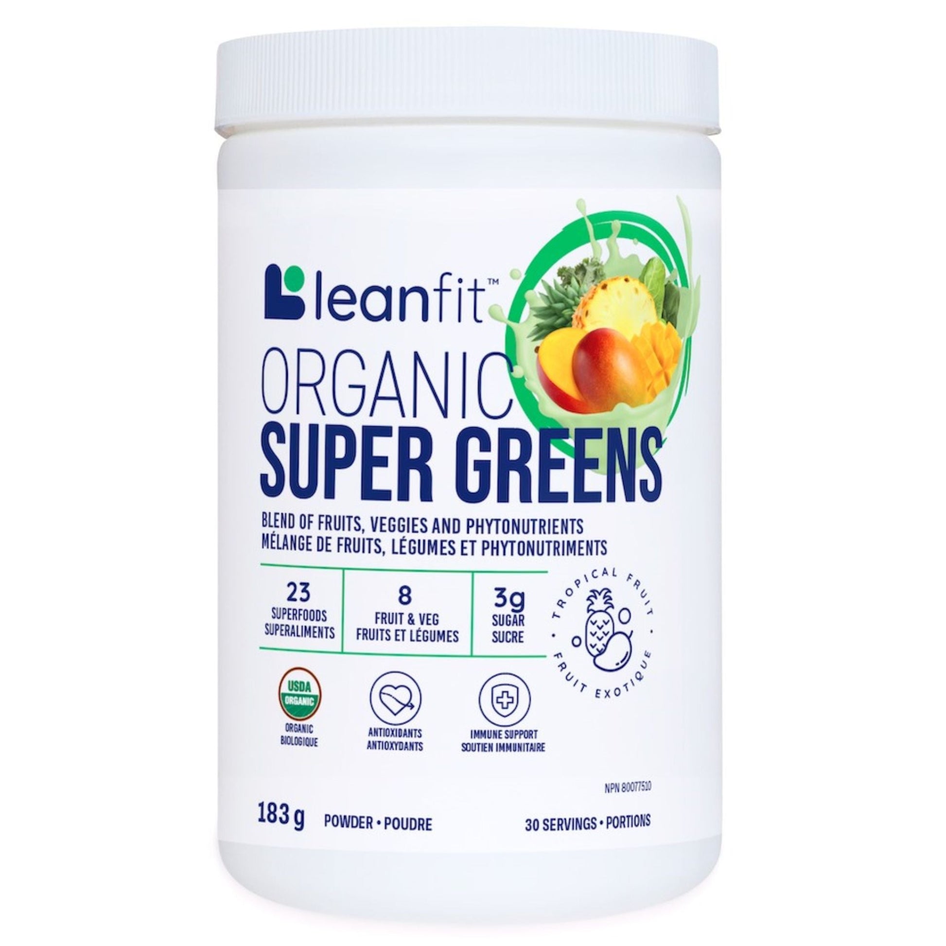 LeanFit Organic Super Greens Tropical Mango 178g