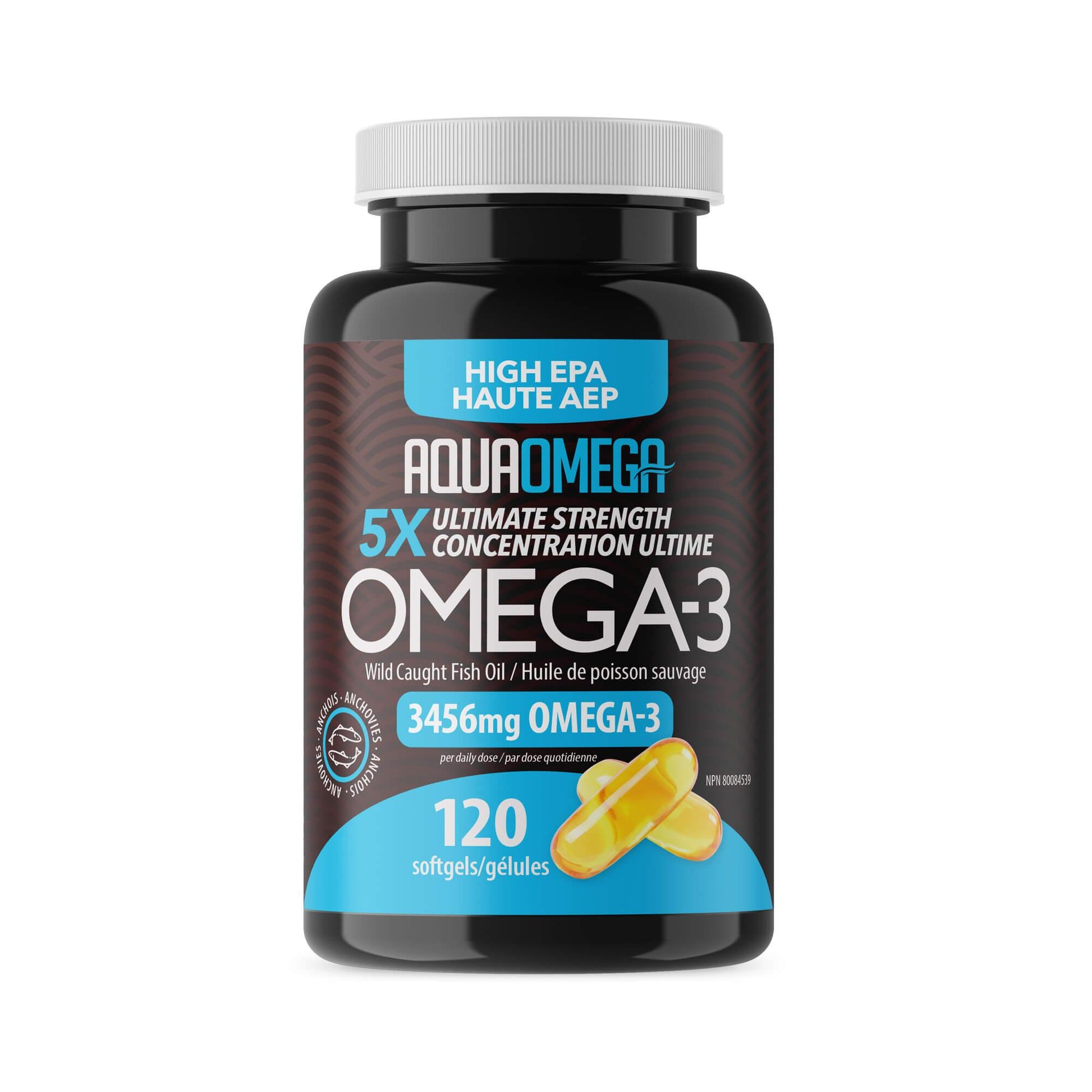 AquaOmega High EPA Omega-3, 3456mg, 120 Softgels - With EPA and Vitamin D, Wild Caught Omega 3 Fish Oil, Supports Brain Function, Heart Health and Immune Function