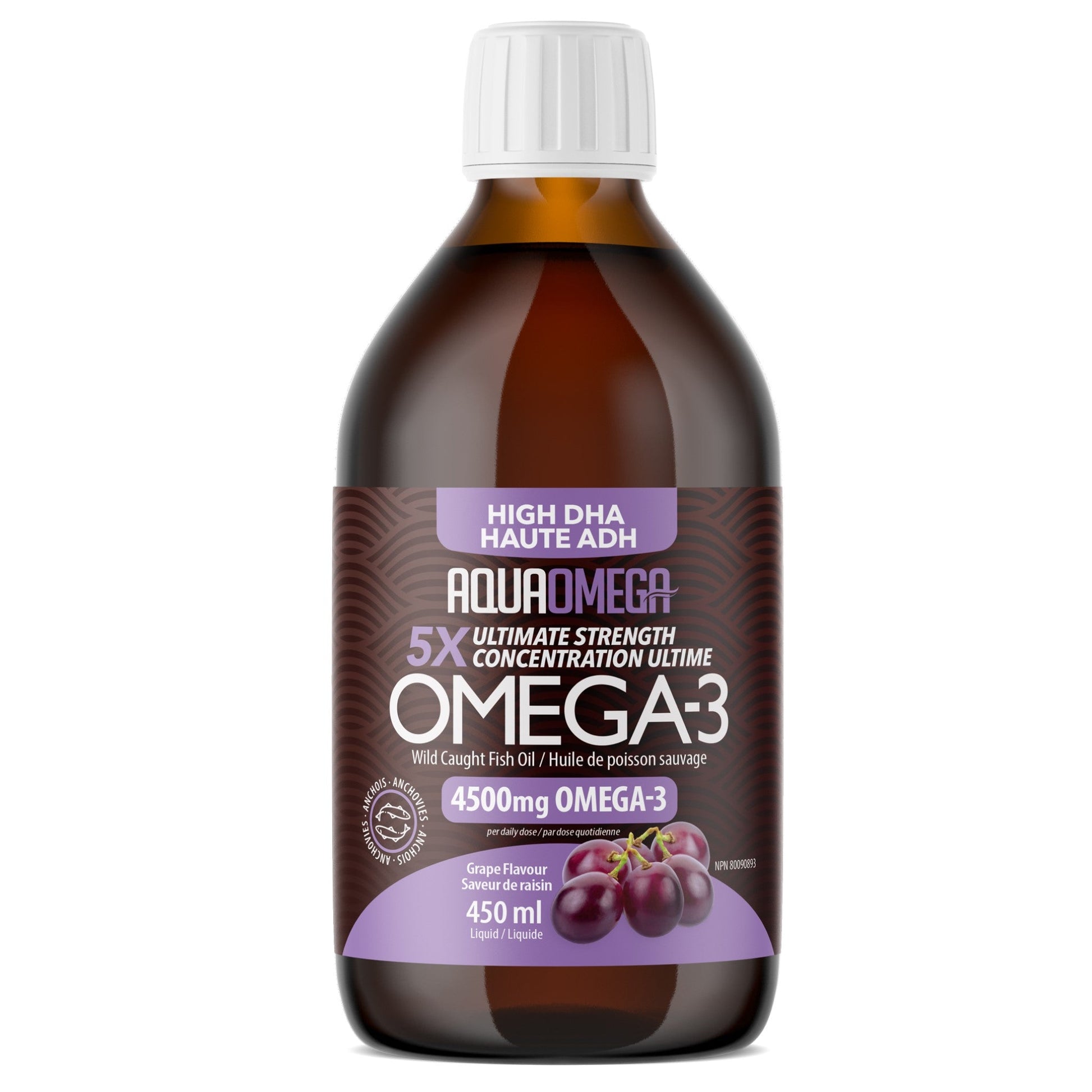 AquaOmega Omega-3 5X Ultimate Strength DHA 4500mg Grape 450ml - Promotes Early-Stage Brain Development In Fetus And Young Children, Provides Potent DHA Content For Holistic Wellness, Improves Overall Brain Health