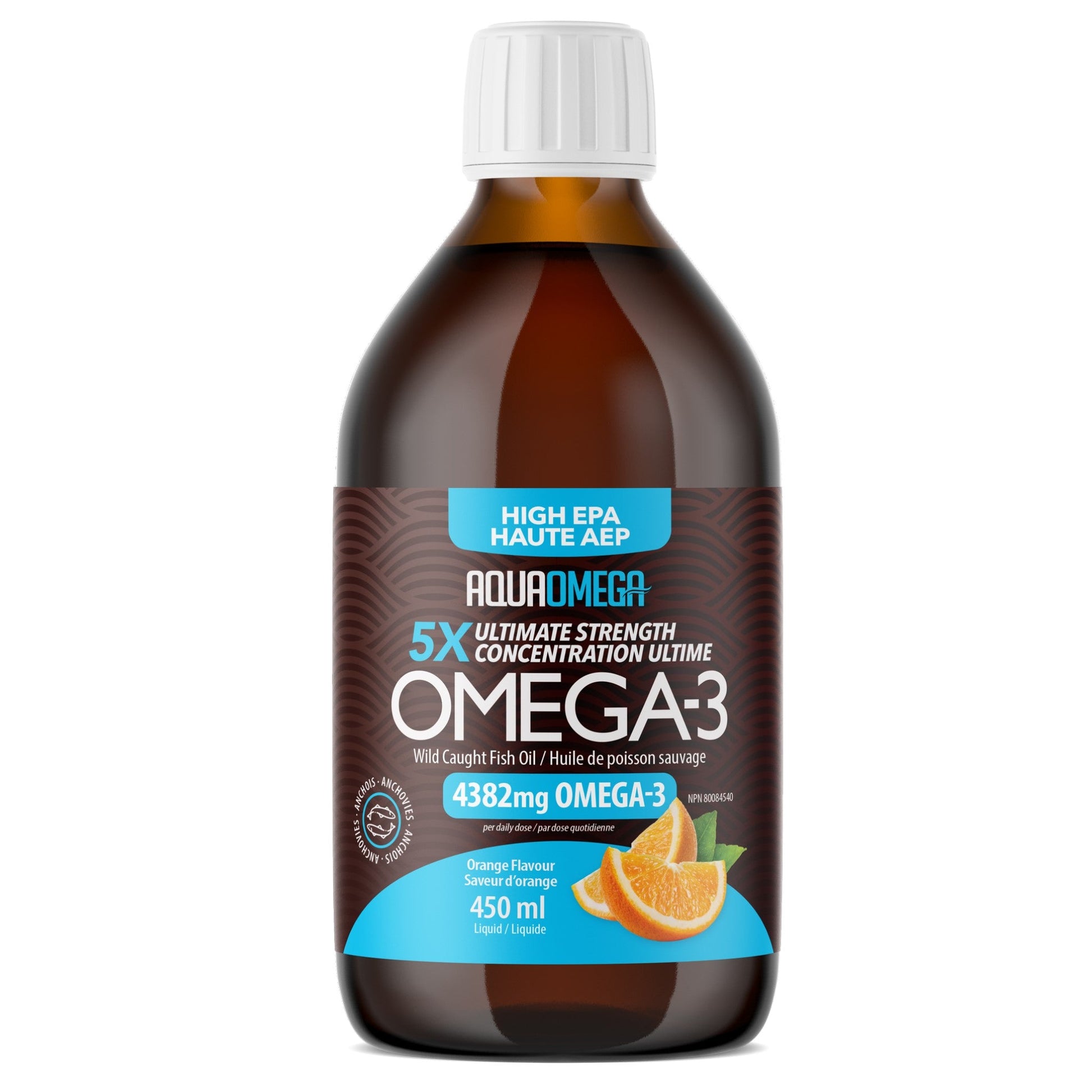 AquaOmega Omega-3 5X Ultimate Strength EPA 4382mg Orange 450ml - Supporting Heart Health And Inflammation, Promote Overall Wellness, Maintain Healthy Fat Levels