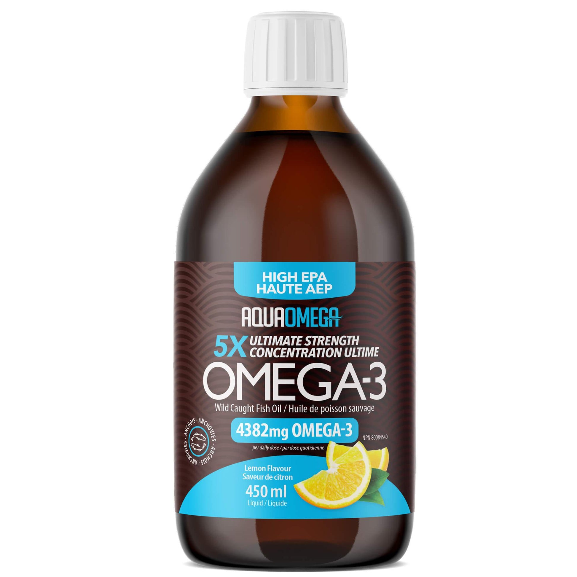 AquaOmega High Potency Fish Oil Lemon 225mL