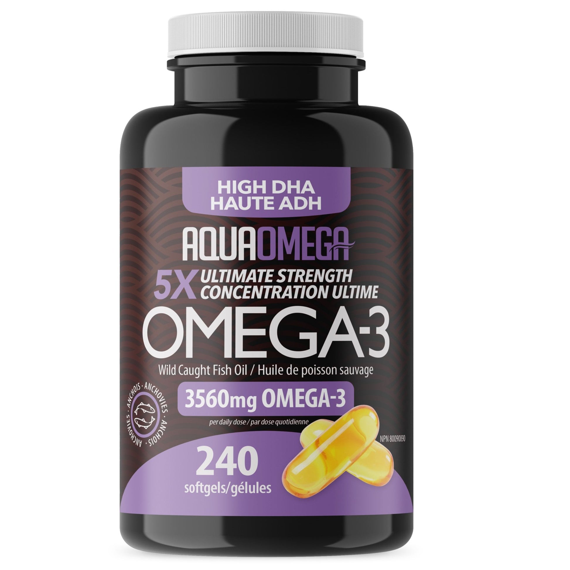 AquaOmega Omega-3 5X Ultimate Strength DHA Softgels 240 Softgels - Help Protect Against Joint Pain And Stiffness, Promotes Heart Health, Help Bones From Becoming Vulnerable While Helping To Maintain Their Essential Minerals