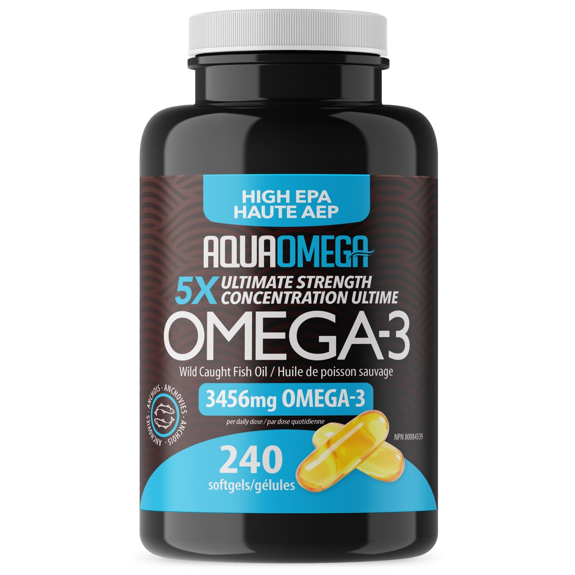 AquaOmega Omega-3 5X Ultimate Strength EPA 3456mg 240 Softgels - Ideal For Supporting Heart Health, Inflammation And Bone Frailty, Made Exclusively From Wild-Caught Fish, Ensures Optimal Absorption