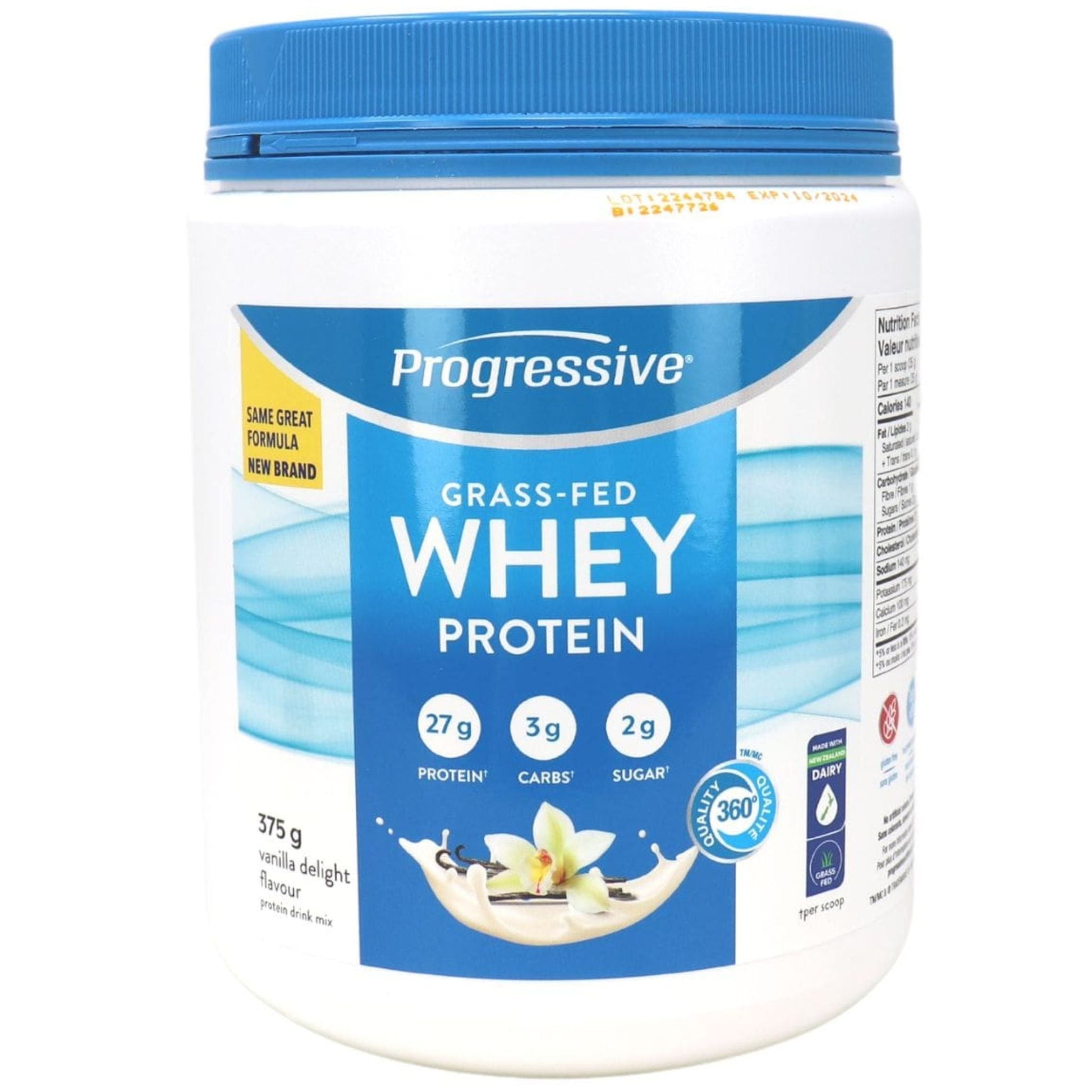 Progressive Grass-fed Whey Protein Vanilla 375g - 100% New Zealand Protein, Supports Muscle Growth and Lean Body Tissue Repair