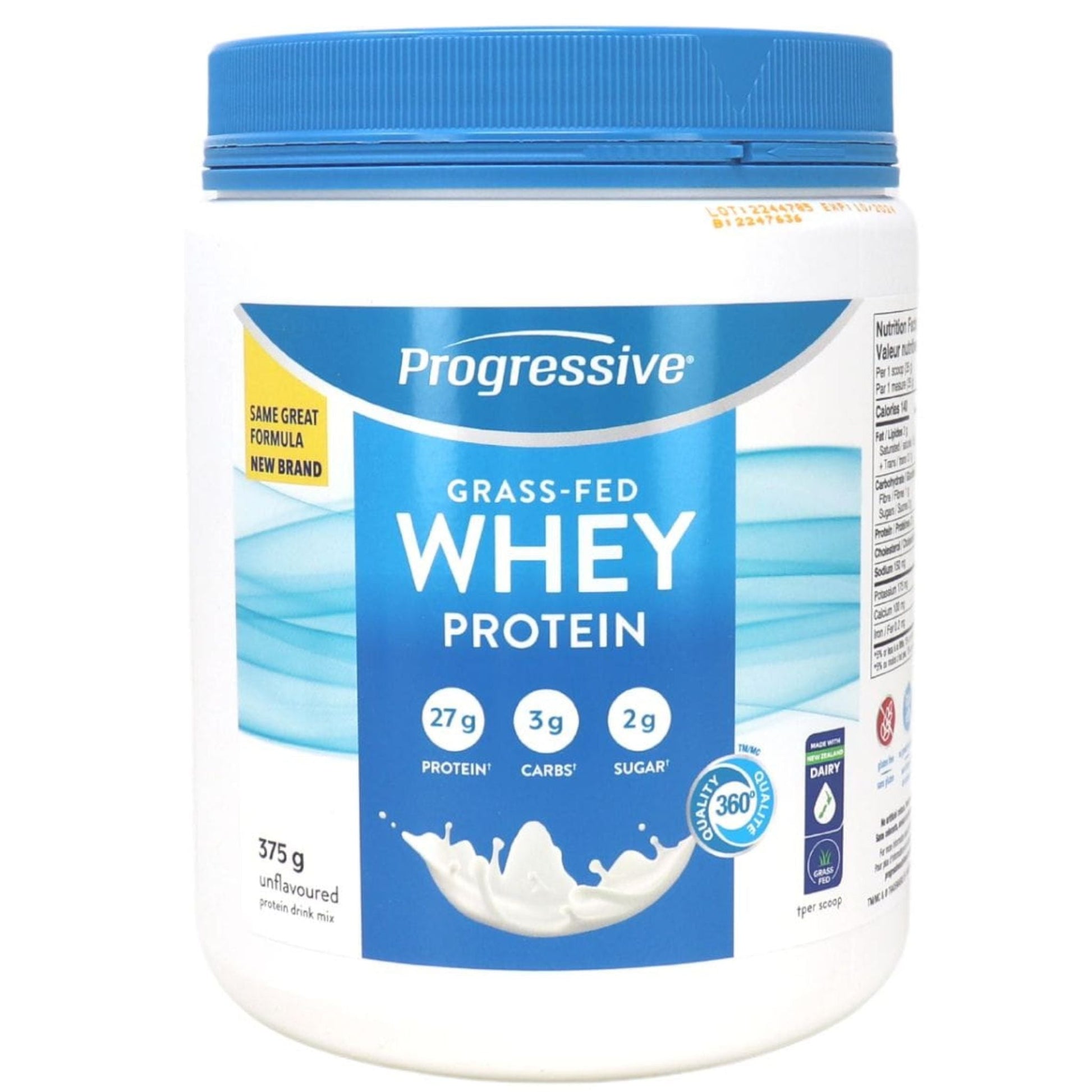 Progressive Grass-fed Whey Protein Unflavoured 375g - 100% New Zealand Whey Concentrate Pasture-raised Powder for Muscle Gain