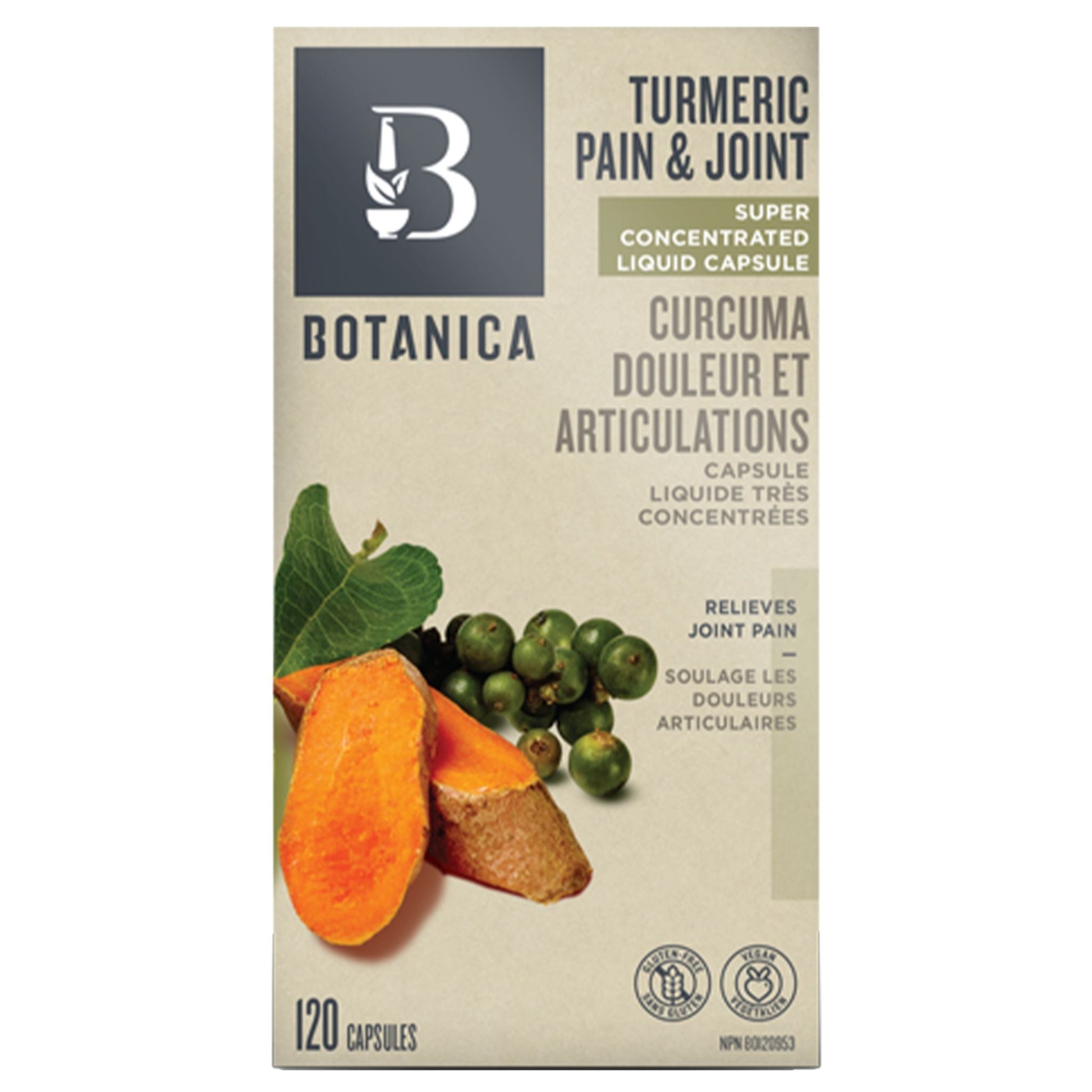 Botanica Turmeric Pain and Joint 120 Capsules - Anti-Inflammatory Joint Pain Relief Supplements, Help In Liver Detox, Cleanse Health Bile Excretion For Gallbladder, Free From Artificial Flavours, Preservatives, Or Colours
