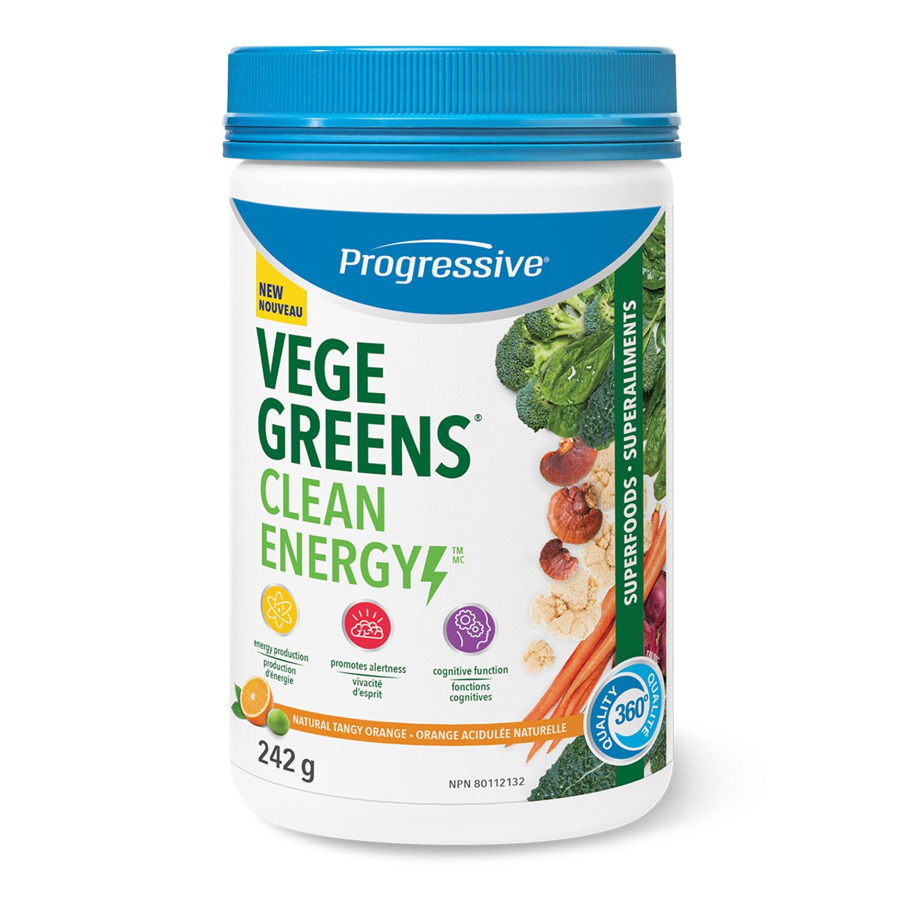 Progressive Vegegreens Clean Energy Orange 242g - Promote Alertness and Physical Energy, Support Memory and Cognitive Health, Promote Immune System