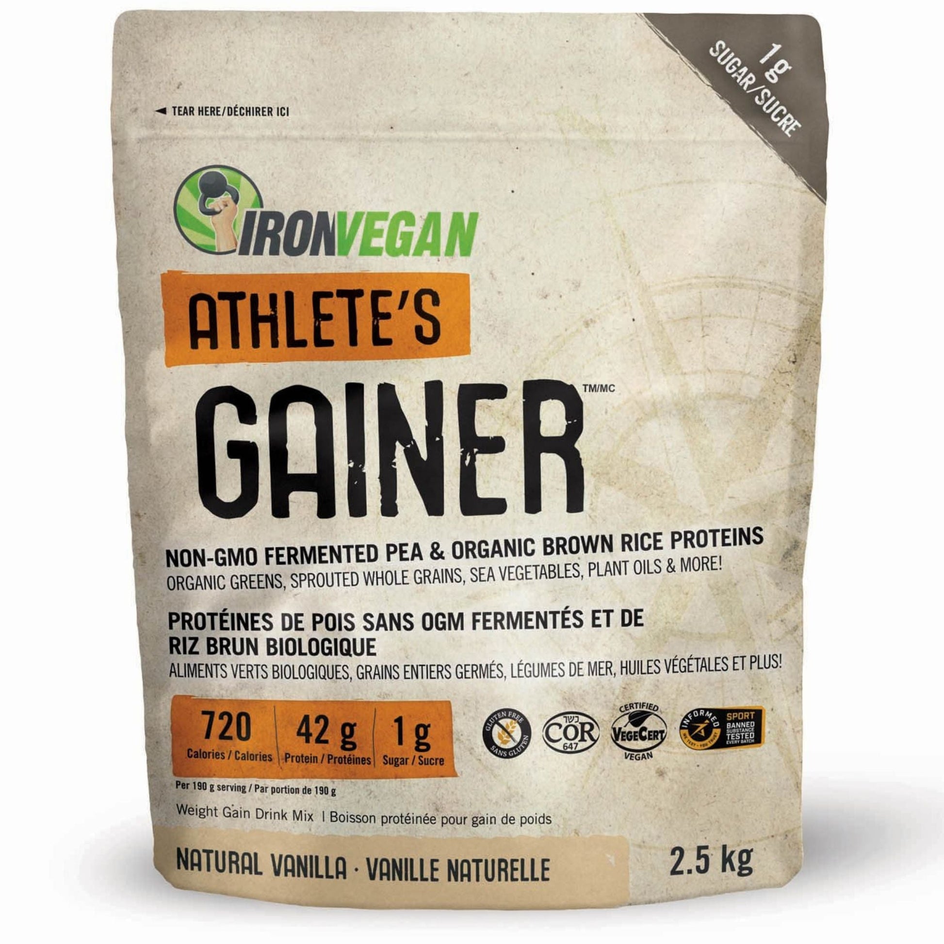 Iron Vegan Athlete's Gainer Vanilla 2.5kg - Plant-based, High Protein, High Calorie Supplement Formulated to Support Healthy Weight Gain