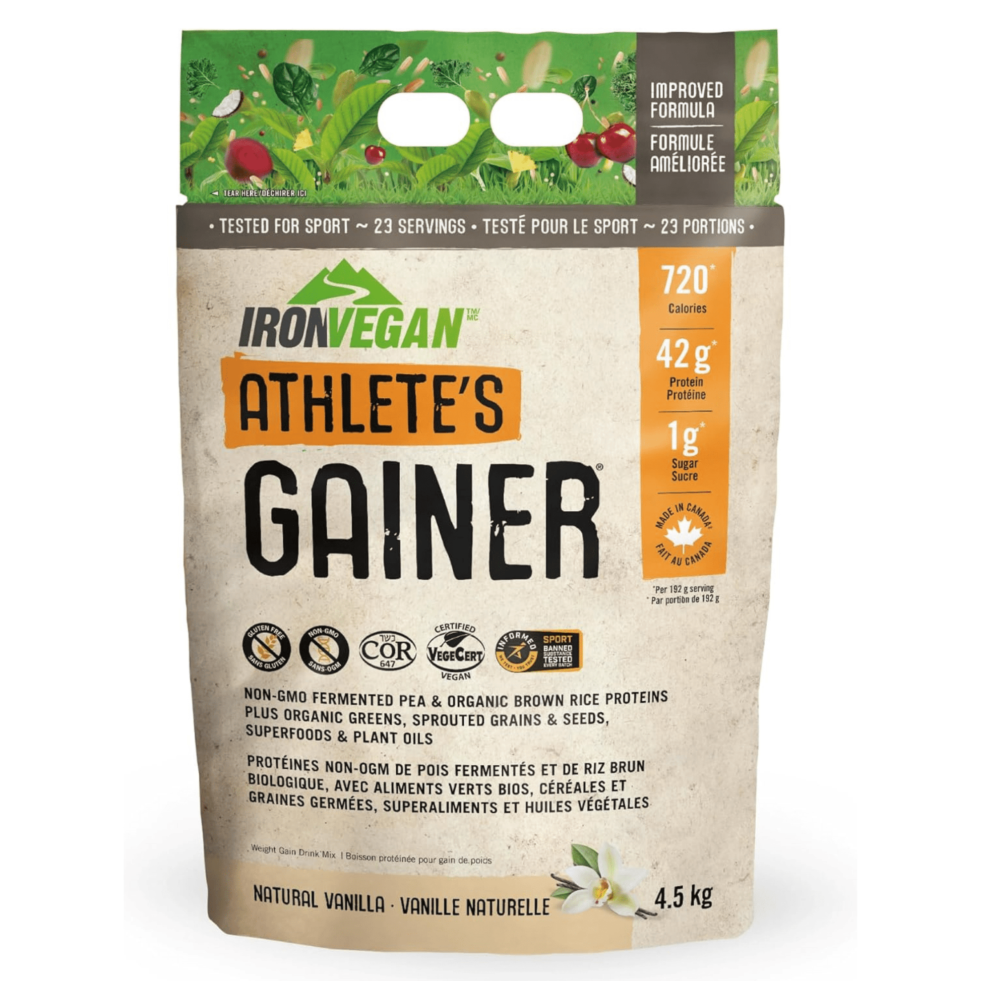 Iron Vegan Athlete's Gainer Vanilla 4.5kg - Plant-Based, High Protein, High Calorie Supplement Formulated to Support Healthy Weight Gain