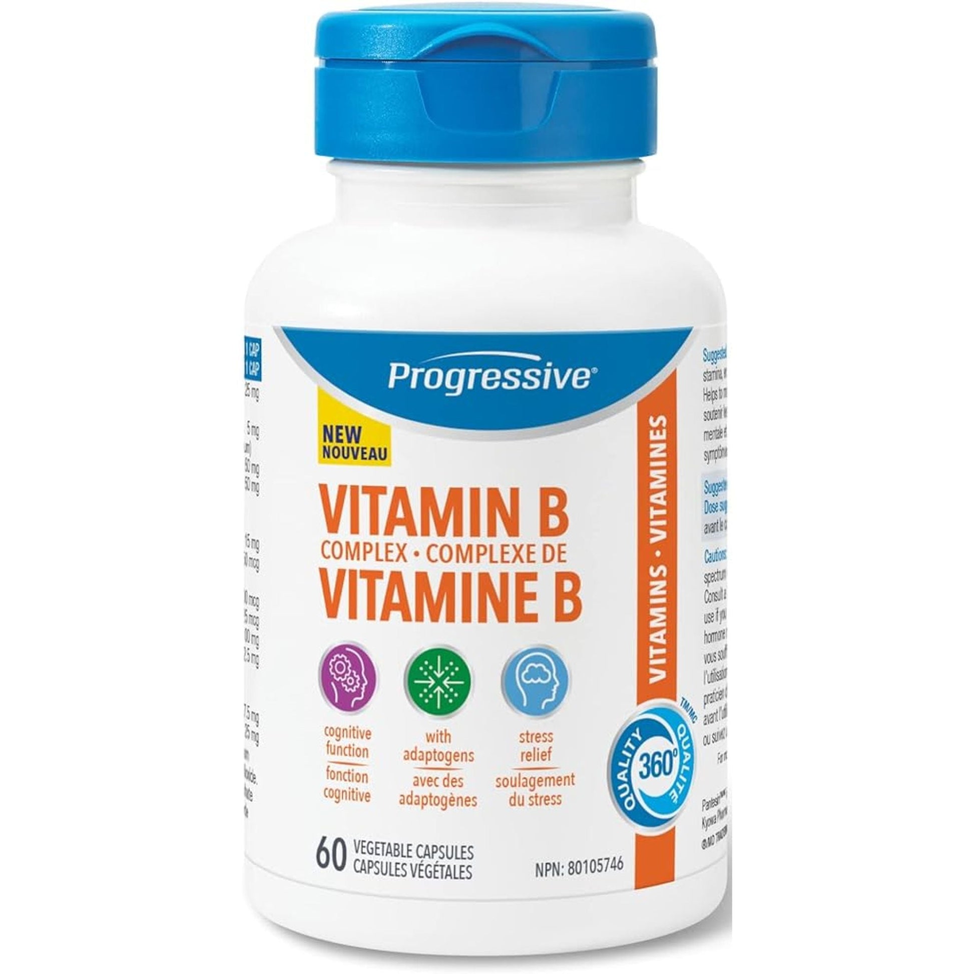 Progressive Vitamin B Complex With Rhodiola + L-Theanine 60 Capsules - an Adaptogen Full Spectrum B-complex With Therapeutic Doses of Cognitive Function and Stress Support