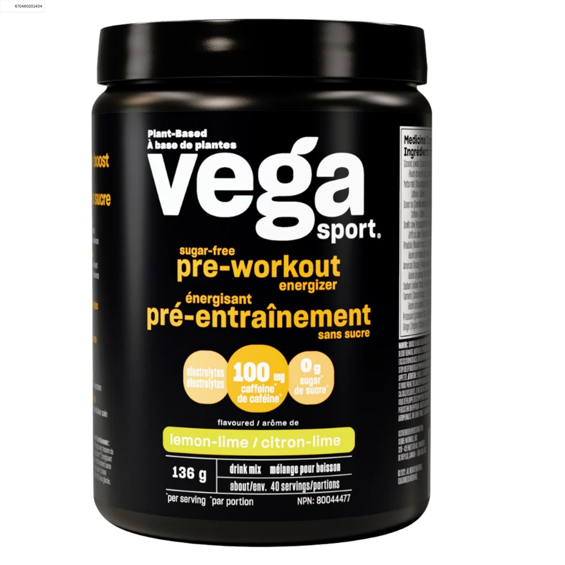 Vega Sport Sugarfree Pre-Workout Lemon Lime 136g