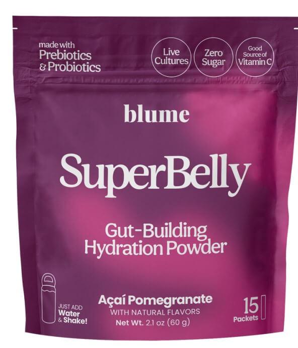 Blume SuperBelly Acai Pomegranate 60g - Gut Building Hydration Powder With Natural Flavors, Just Add Water and Shake!