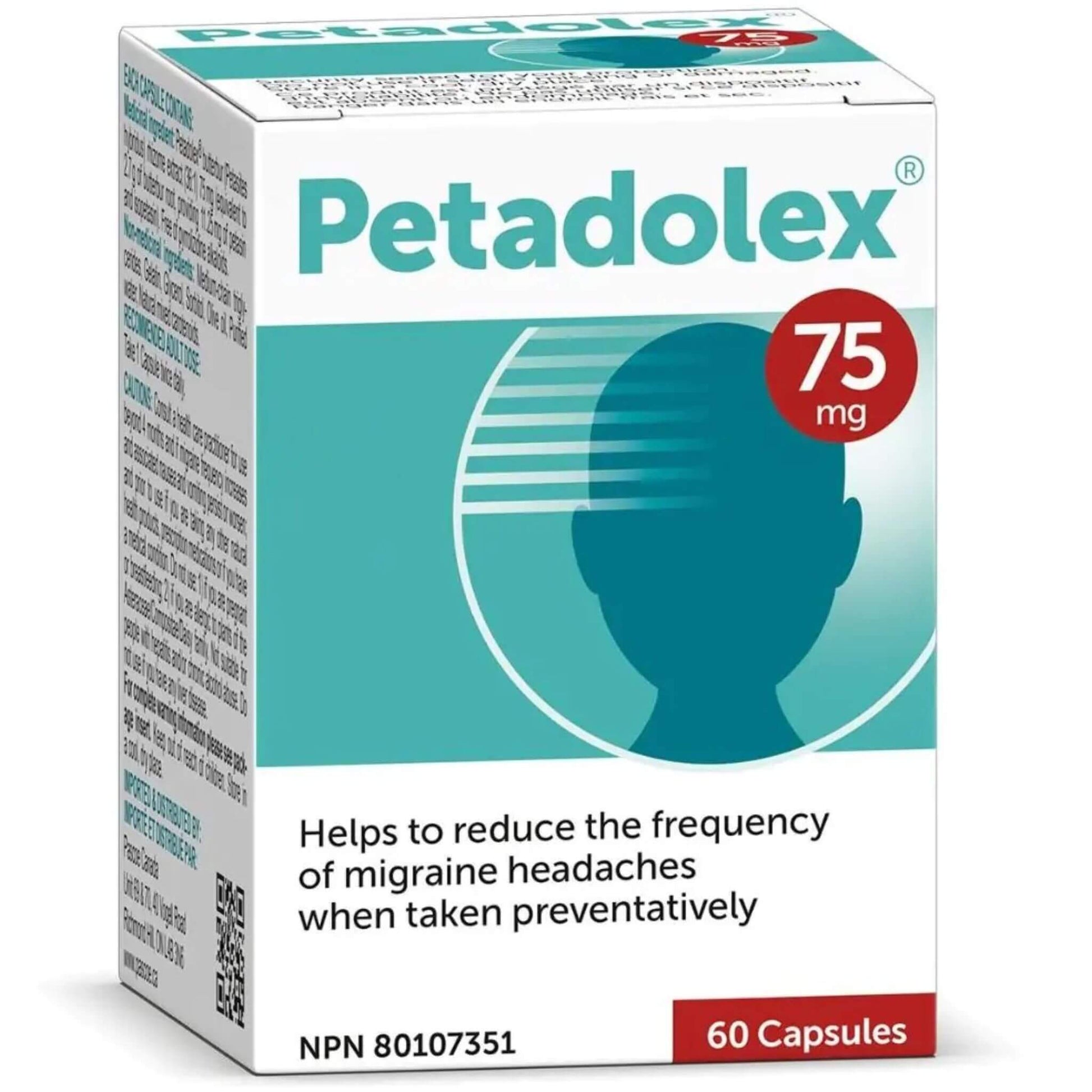 Pascoe Petadolex 75mg, 60 Capsules - Relief From Migraine Headache, Patented Butterbur Root Extract, Provides Relief From Allergies, Standardized Herbal Supplement