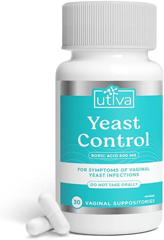 Utiva Yeast Control 30 Vaginal Suppositories - Alleviate Vaginal Yeast Infections Symptoms, Relief From Itching, Burning & Pain
