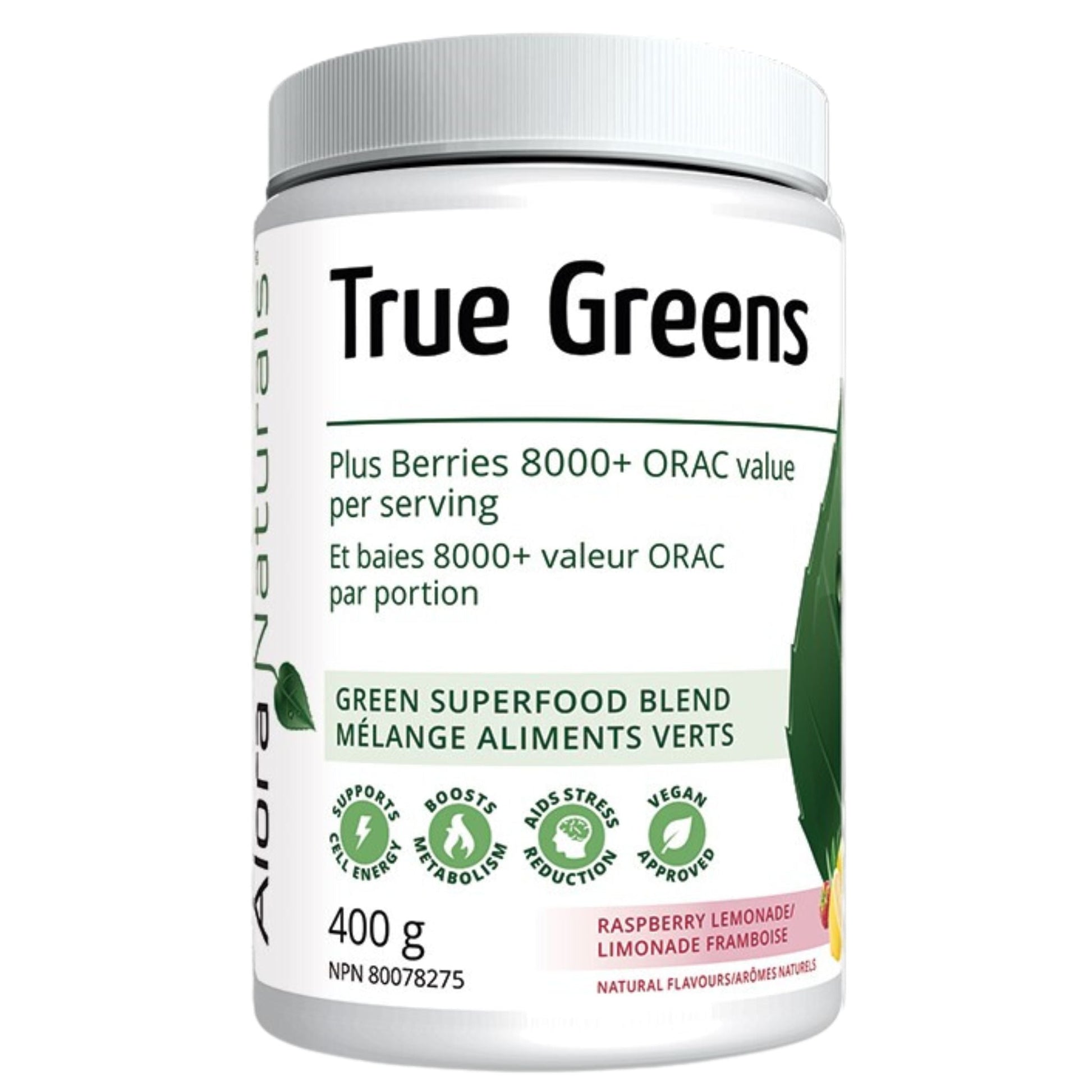 Alora Naturals True Greens Raspberry Lemonade 400g