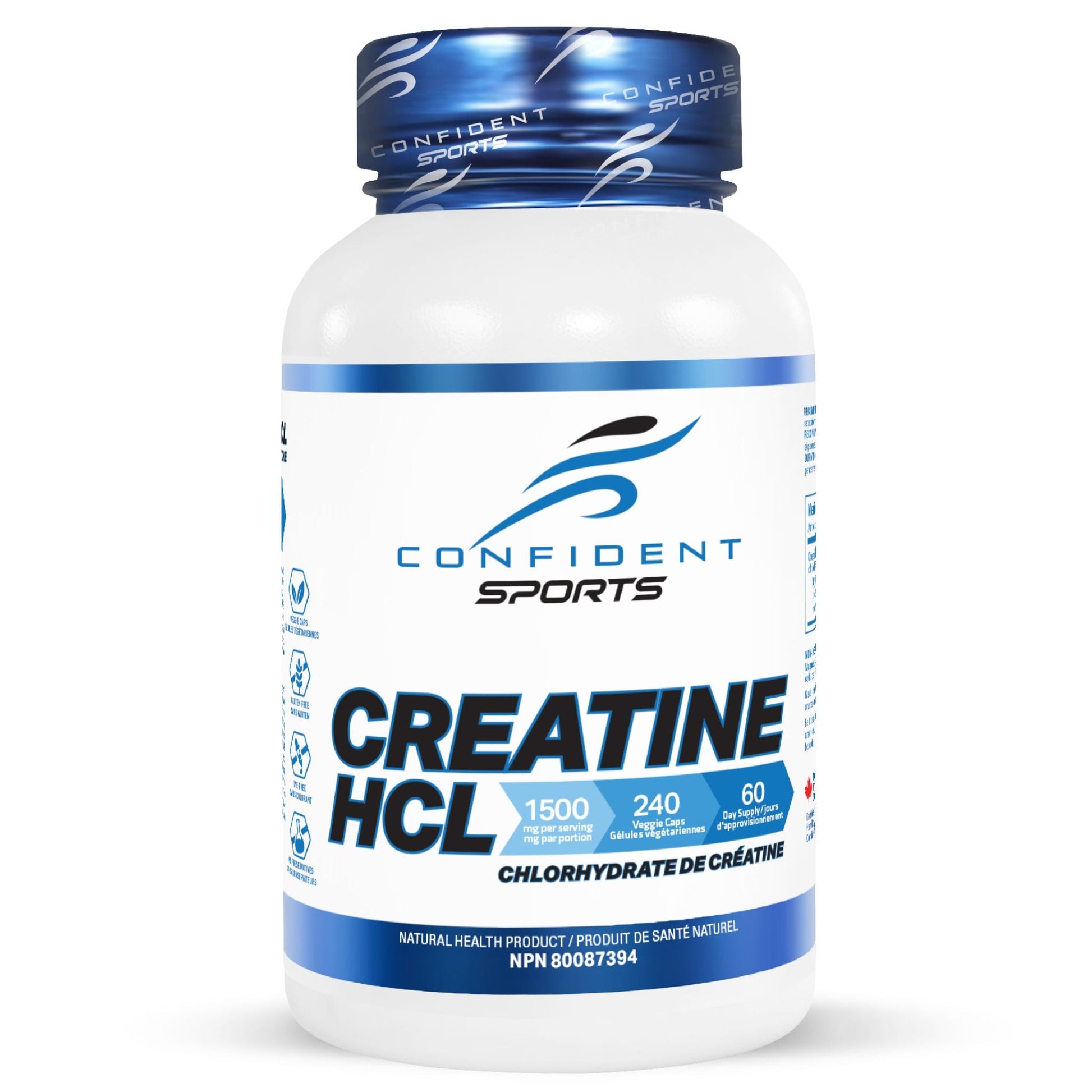 Confident Sports Creatine HCL 750mg 240 Vegetarian Capsules