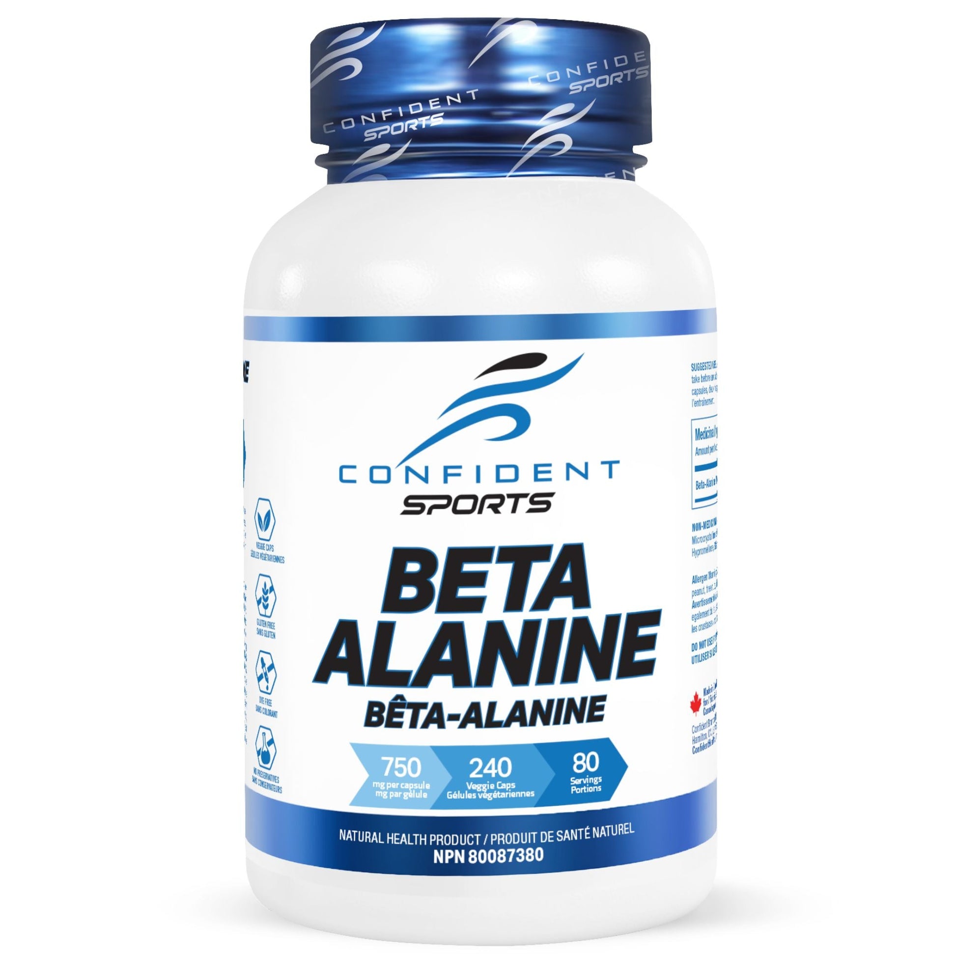 Confident Sports Beta Alanine 750mg 240 Vegetarian Capsules