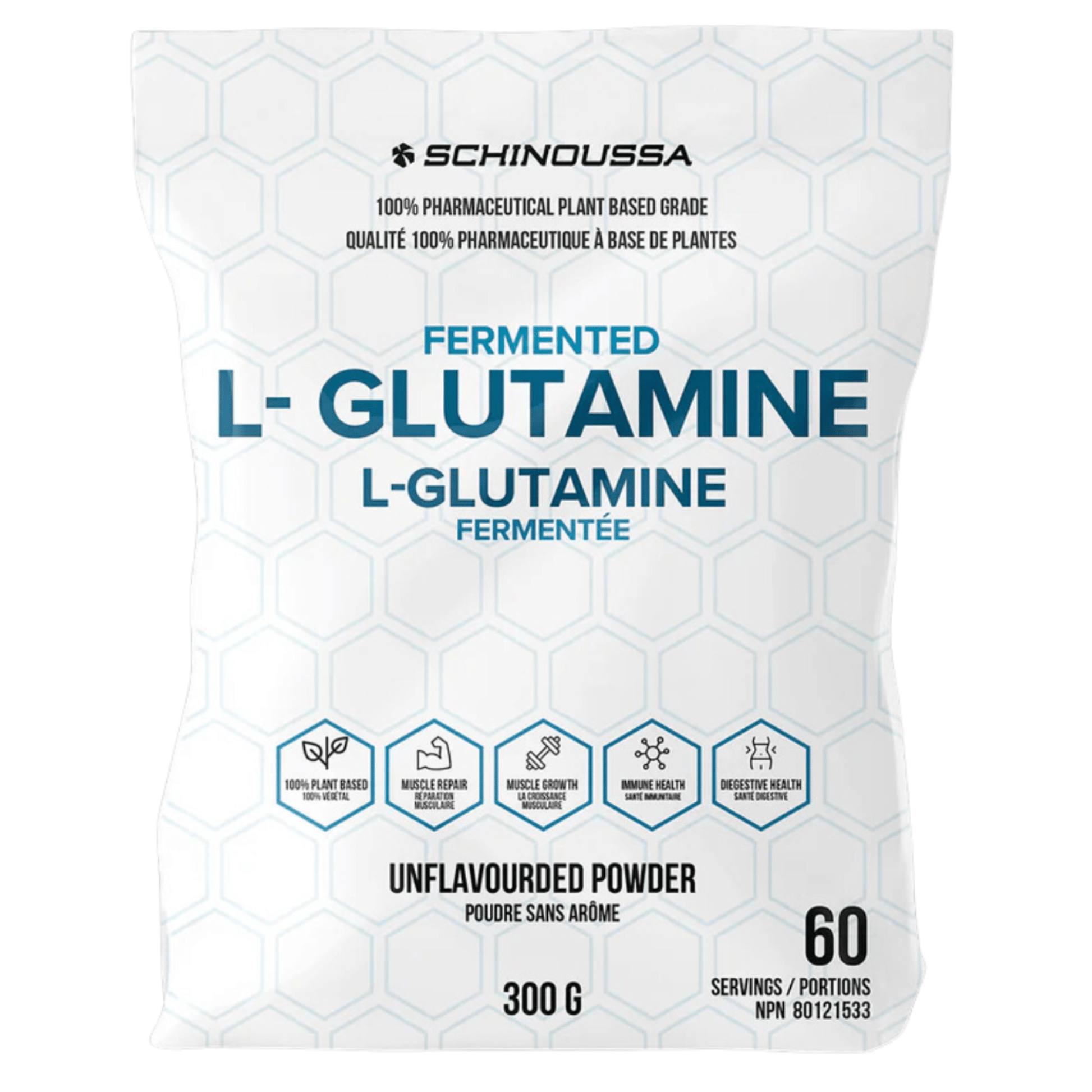 Schinoussa Fermented L-Glutamine 300g - 100% Plant Based Unflavoured Protein Powder, Muscle Repair & Growth, Support Immune Health and Digestive Health