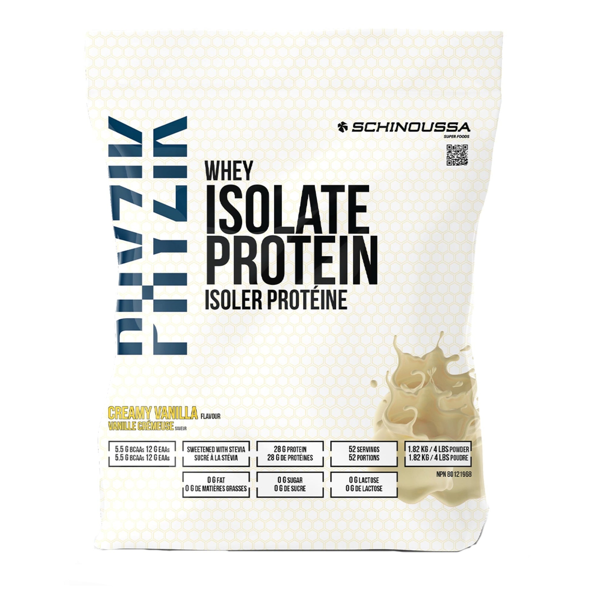 Schinoussa Phyzik Whey Isolate Protein Creamy Vanilla 1.8kg - Excellent Source of Protein For The Maintenance of Good Health, Helps Build, Repair Body Tissues and Build Antibodies, Sweetened With Stevia