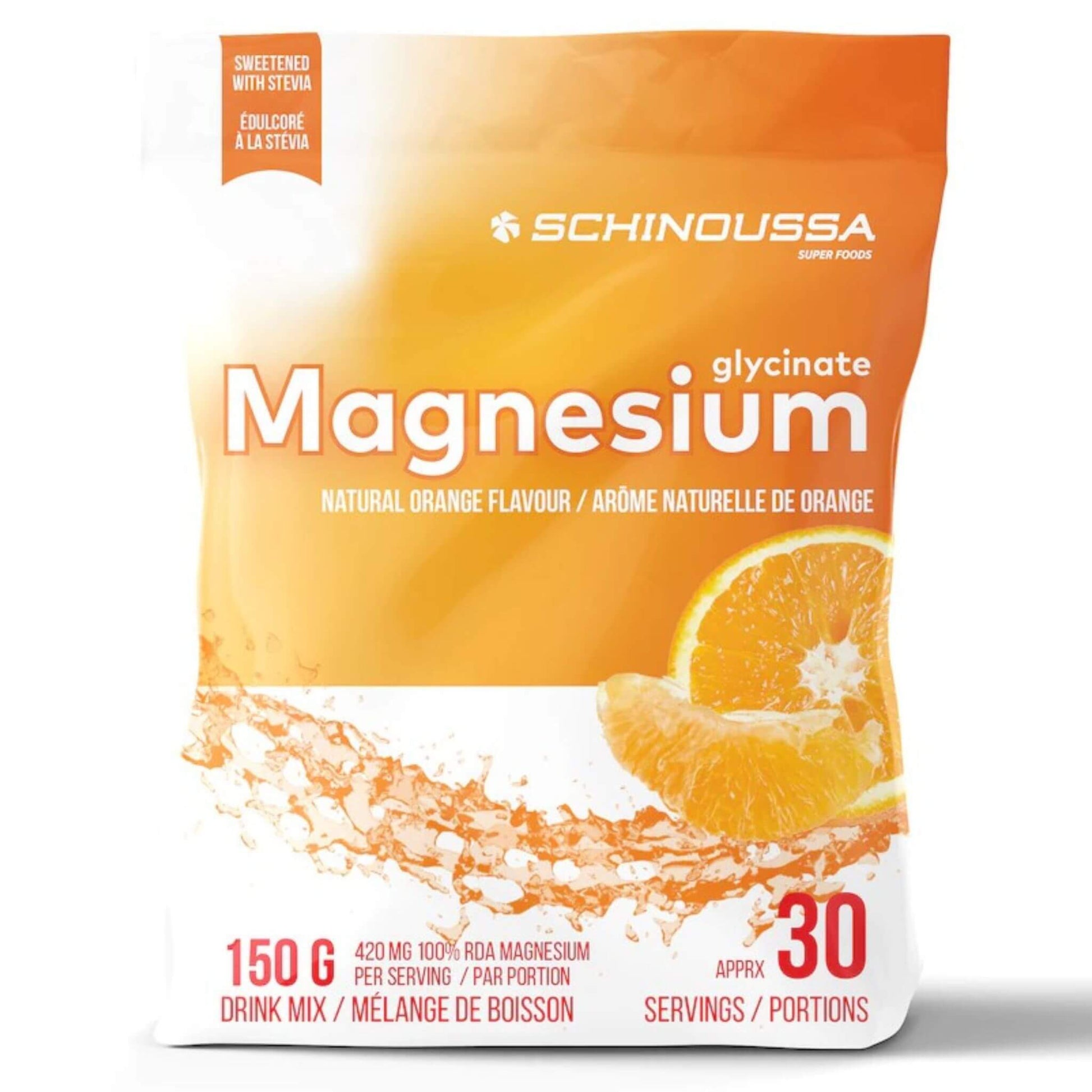 Schinoussa Magnesium Glycinate Orange 150g - Effective in Anxiety Relief, Bone Health, Manages Blood Sugar, Improves Exercise Performance, Promotes Sleep
