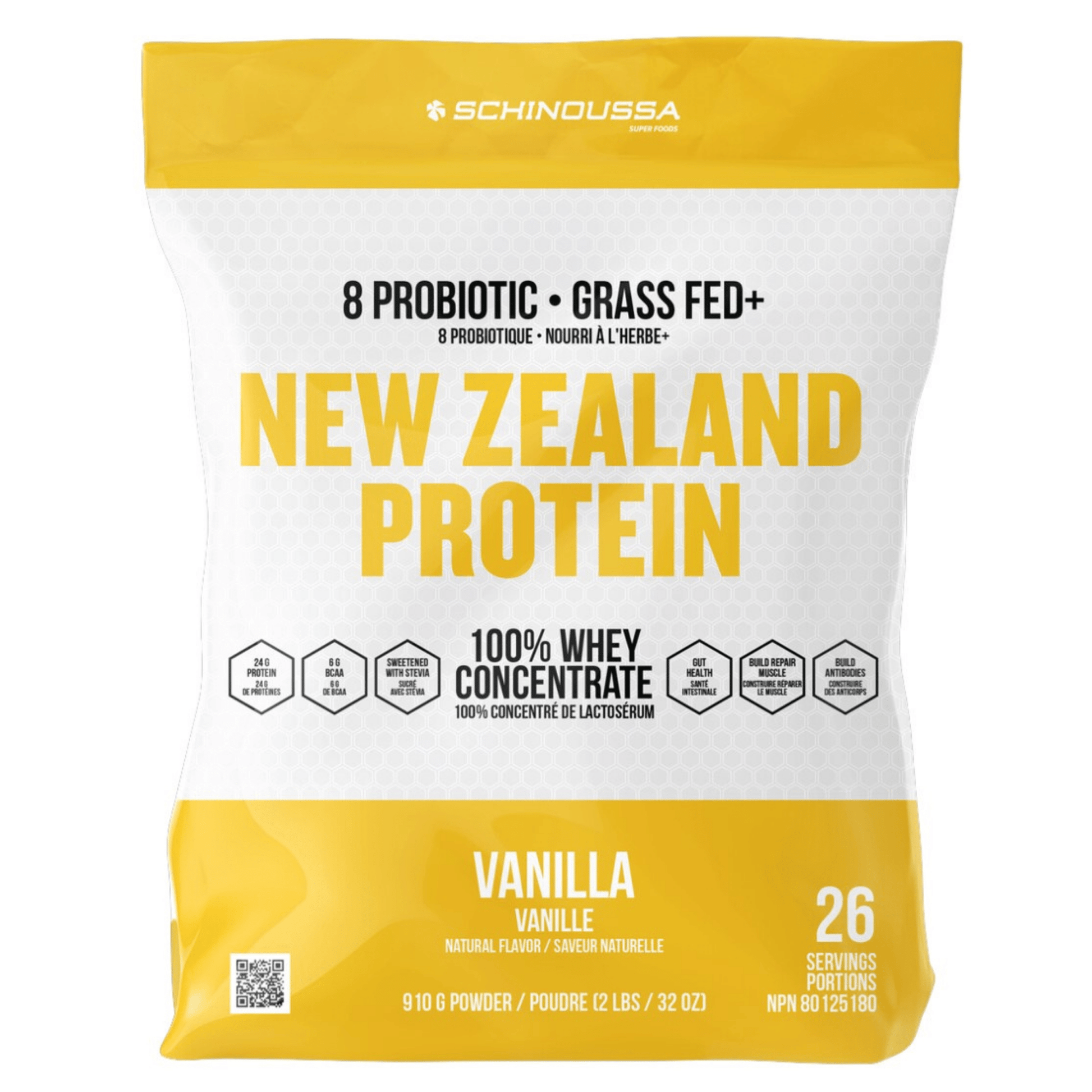 Schinoussa New Zealand Protein Whey Concentrate Vanilla 910g - Promotes Lean Muscle, Bone, and Immune Health, Supports Anti-Aging and Healthy Metabolism, Suitable for Athletes and Fitness Enthusiasts