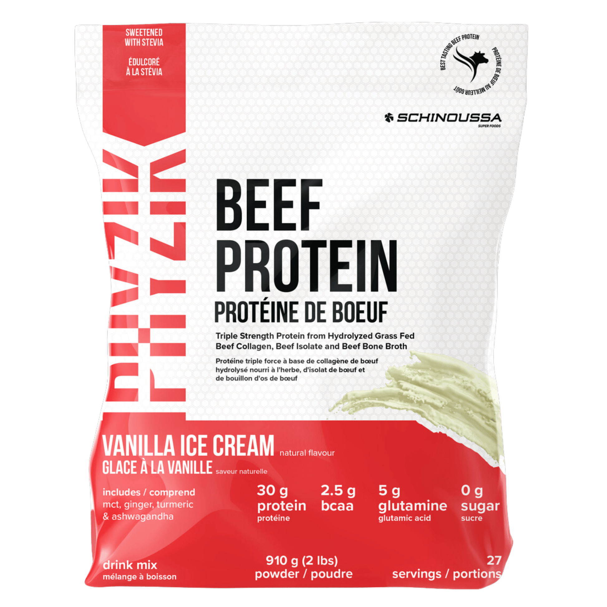 Schinoussa Phyzik Beef Protein Vanilla 910g - Supports Gut Health, Digestion, Inflammation, And Hormone Balance, Good For Muscle Building, And Overall Health, Promotes Ligament, Tendons, And Joint Health