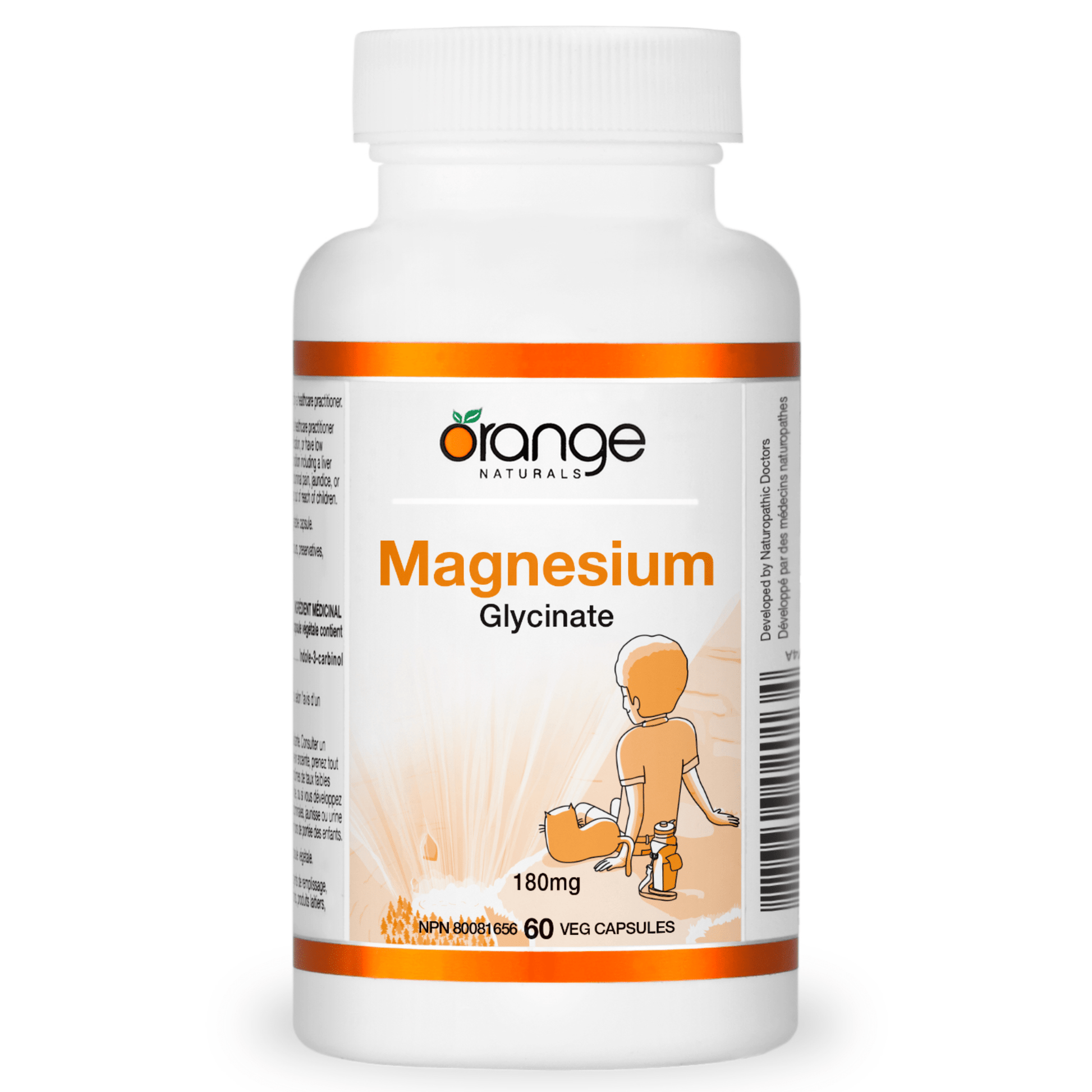 Orange Naturals Magnesium Glycinate 180mg 60 Vegetarian Capsules